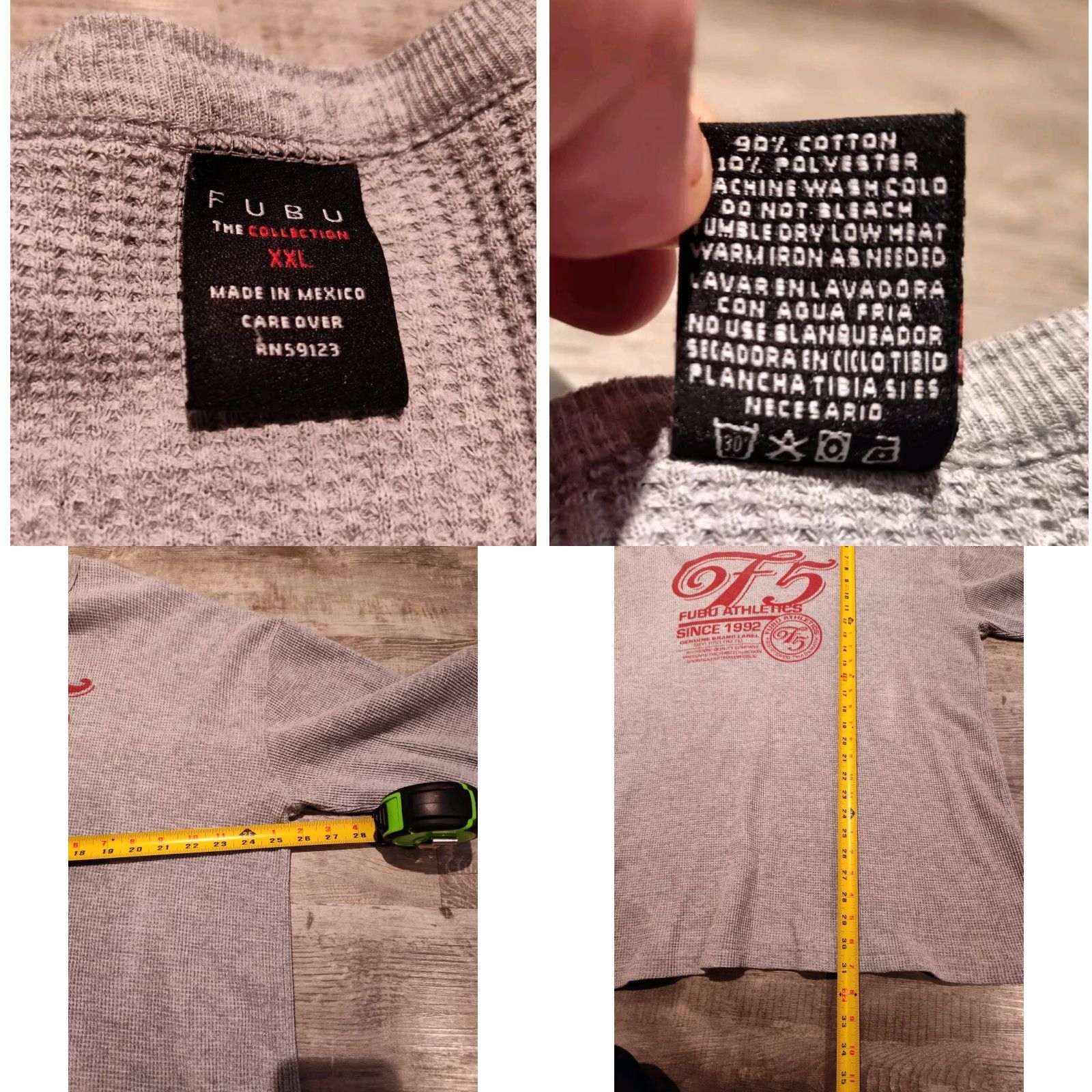 Fubu VINTAGE FUBU Collection athletic wear Shirt Mens 2XL Gray Waffle Knit Thermal Long Sleeve 90s Hip Hop Size US XXL / EU 58 / 5 - 8 Thumbnail