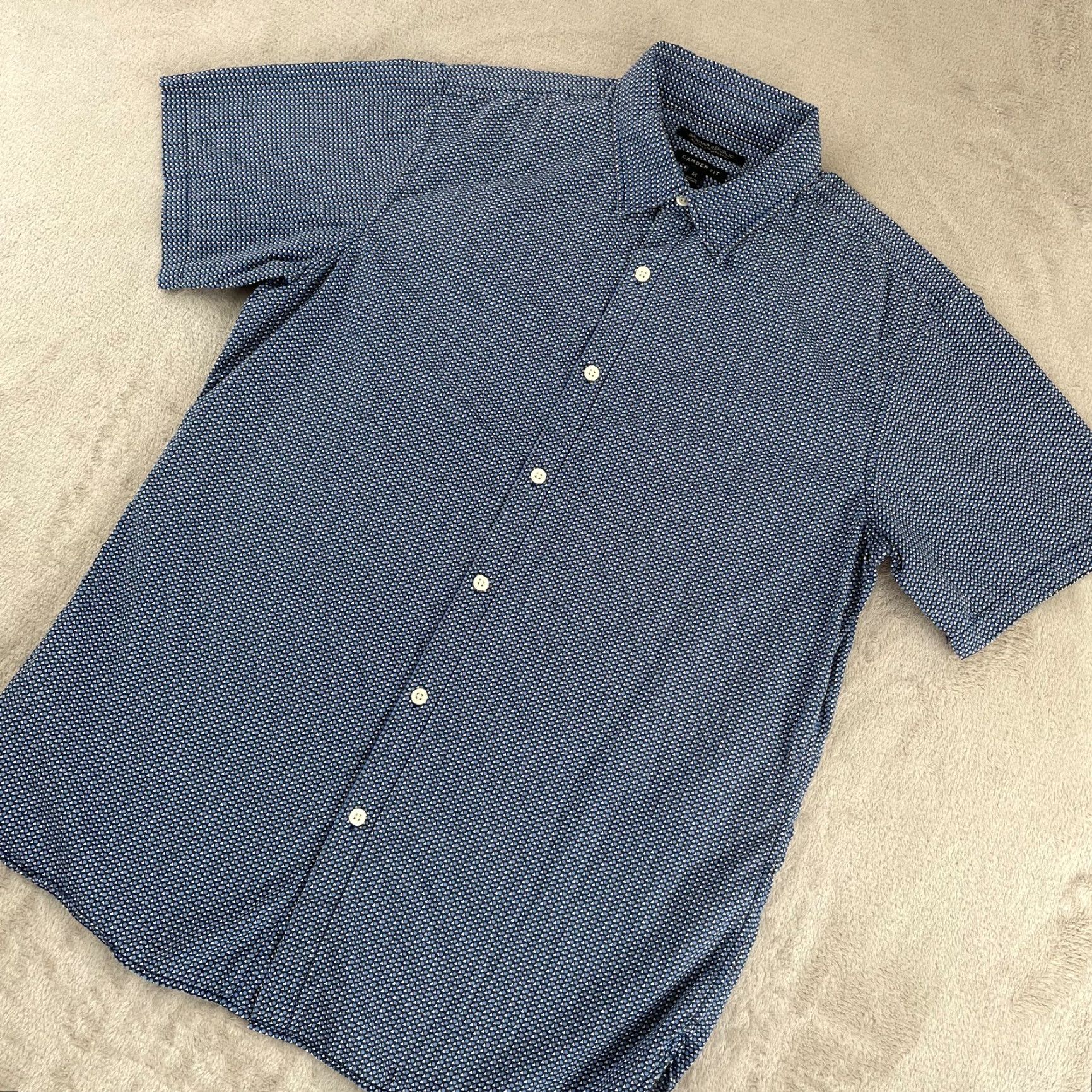 Banana Republic Banana Republic Shirt Men Medium Blue Geometric Camden Fit Short Sleeve Size US M / EU 48-50 / 2 - 4 Thumbnail