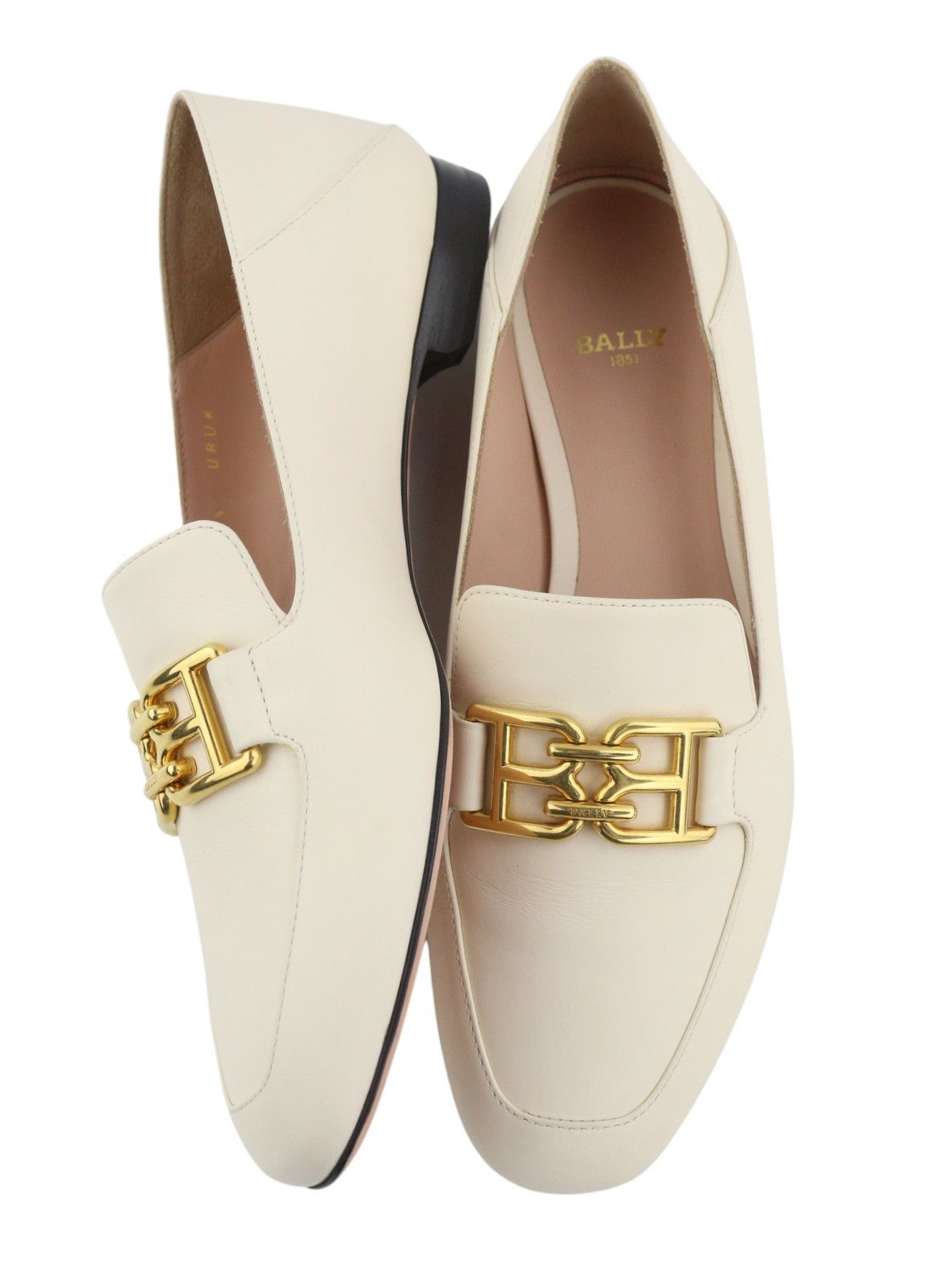 Bally ELLAH EU36.5 Milky Leather Gold Detail Loafers 88410 Size US 5.5 / IT 35.5 - 7 Thumbnail