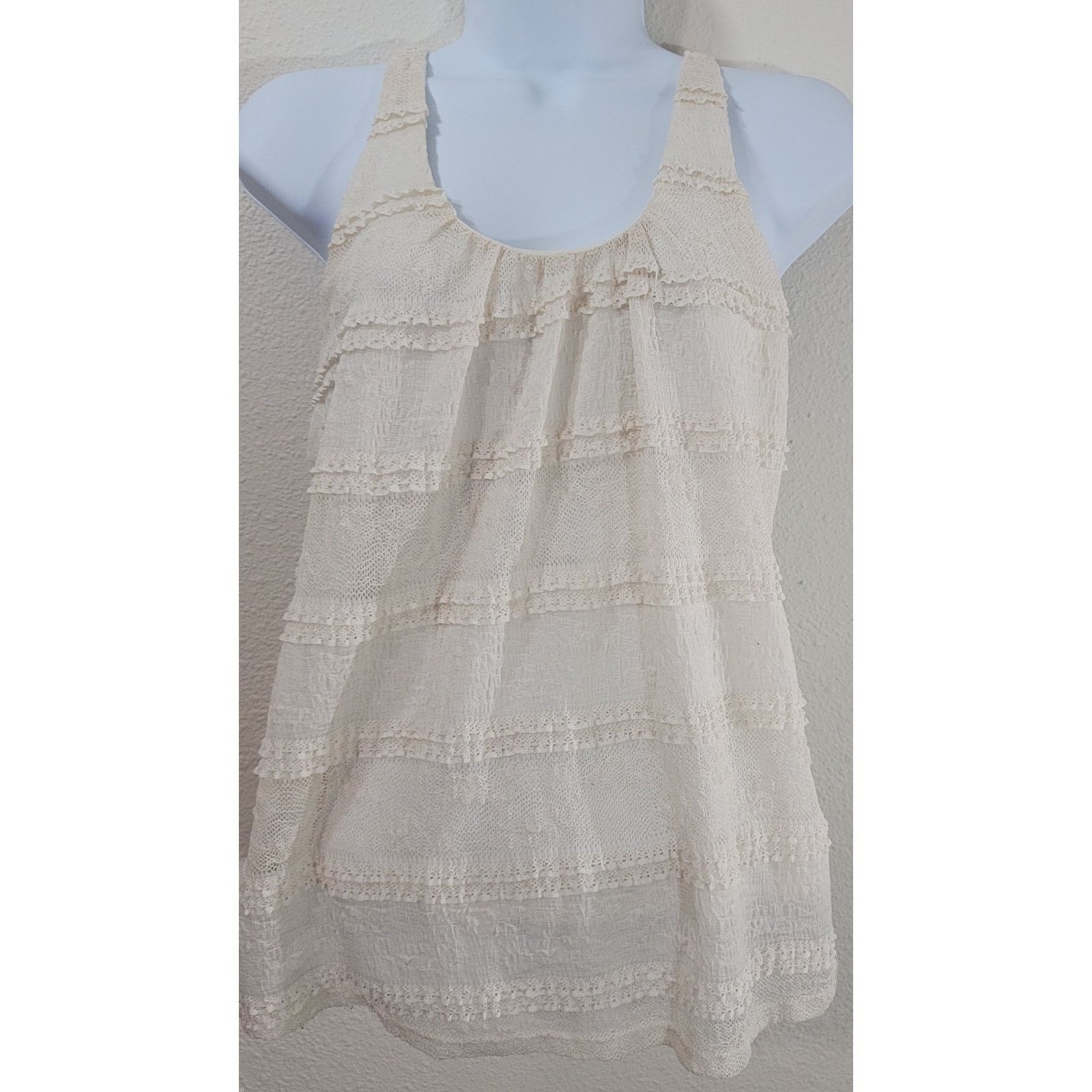 Other Pink Eli Cream Lace Overlay Racerback Tank Top Small Lined Size S / US 4 / IT 40 - 1 Thumbnail