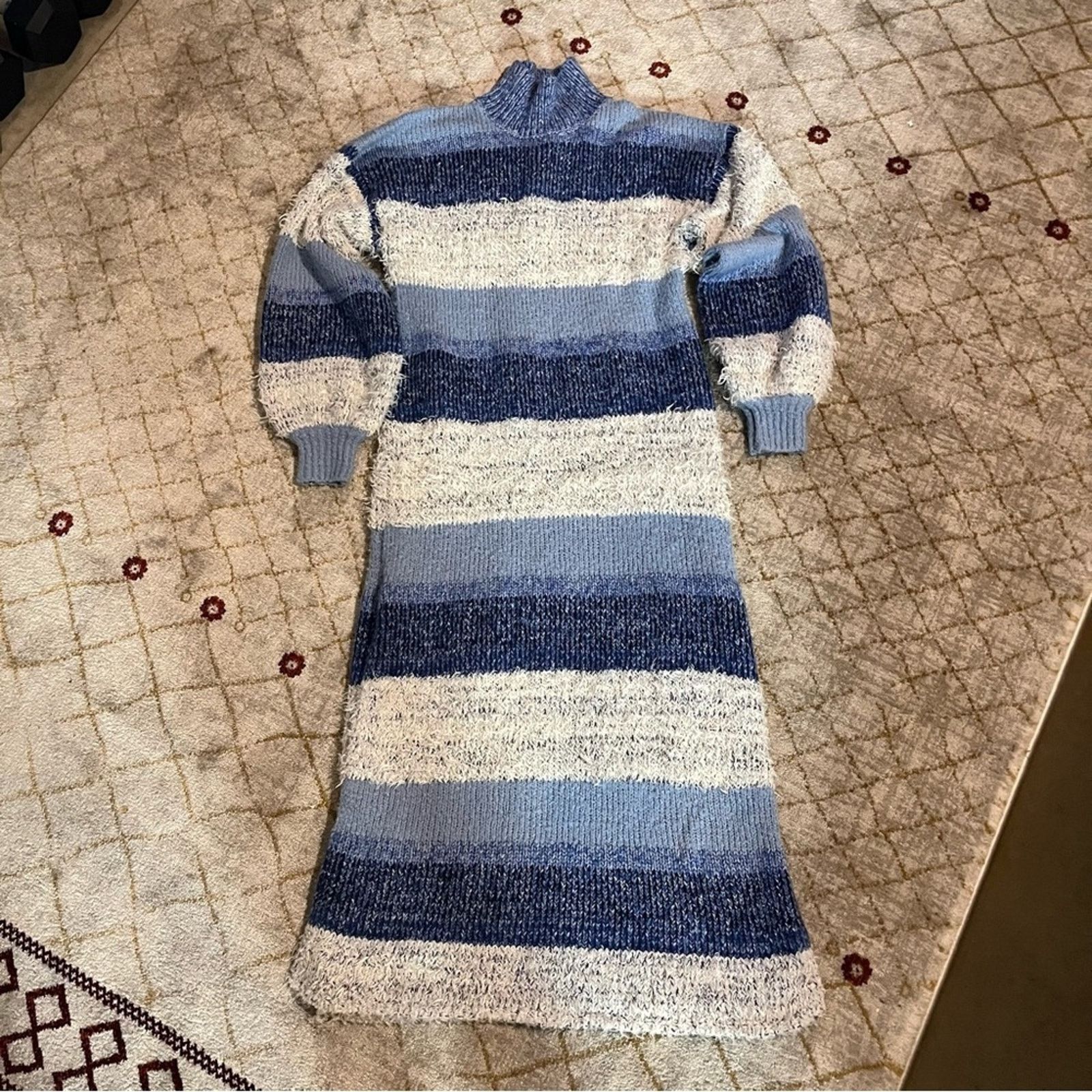 Free People Free People Sweater Dress Making Waves Blue Striped Size S / US 4 / IT 40 - 1 Thumbnail
