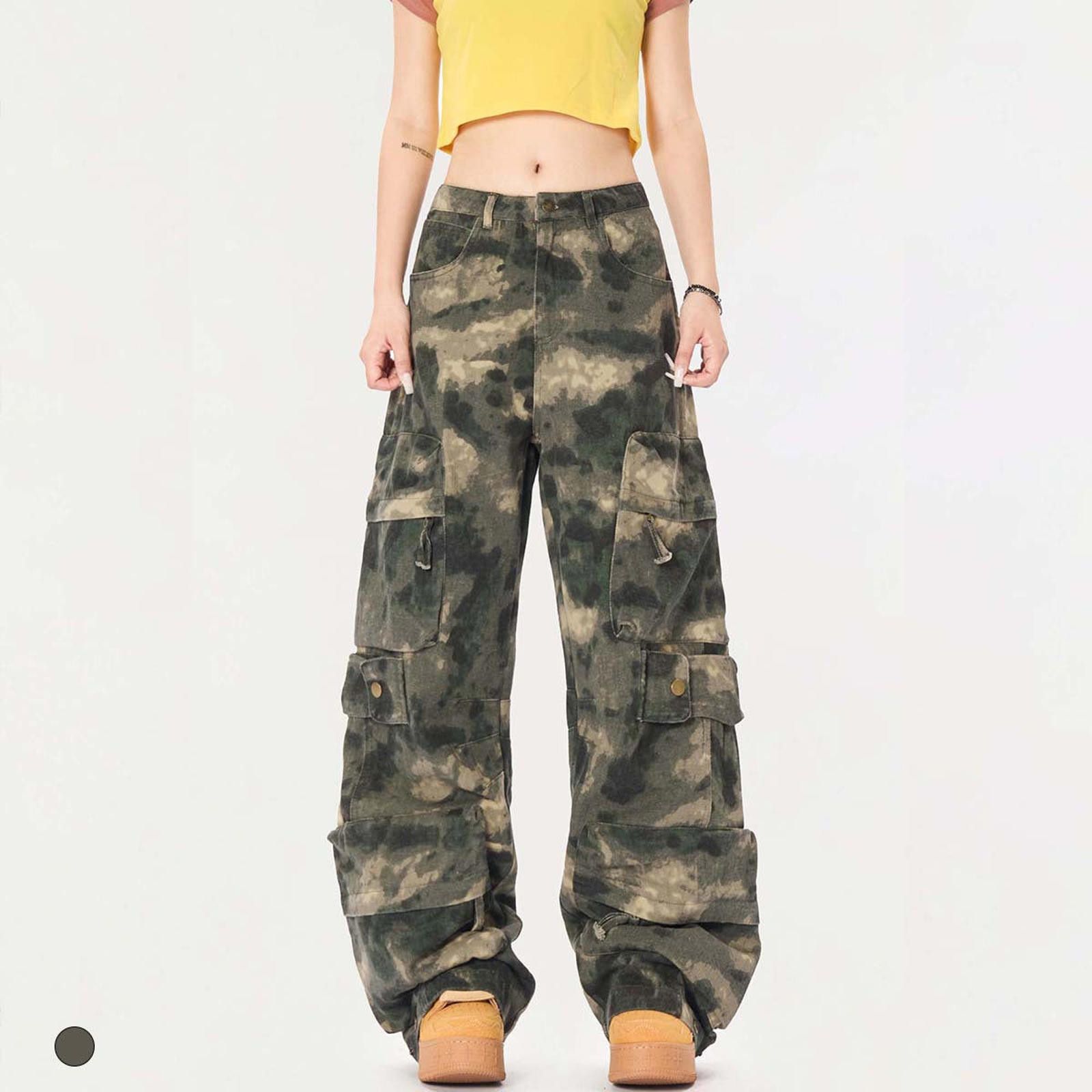 Other Green Camo Cargo Pants, Baggy Wide Leg Utility Pants Size US 32 / EU 48 - 2 Thumbnail