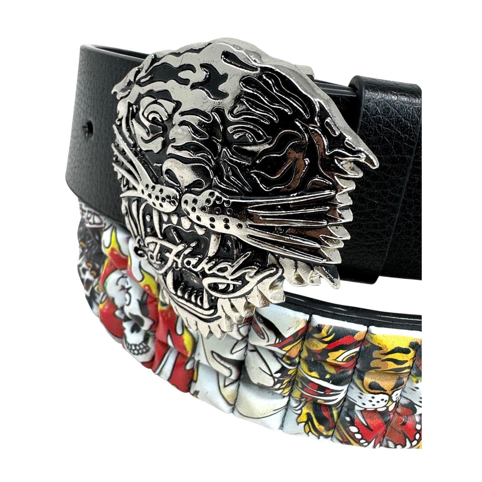 Ed Hardy Ed Hardy Men's Metal Tiger Buckle Belt With Pyramid Studs Size 36 - 2 Thumbnail