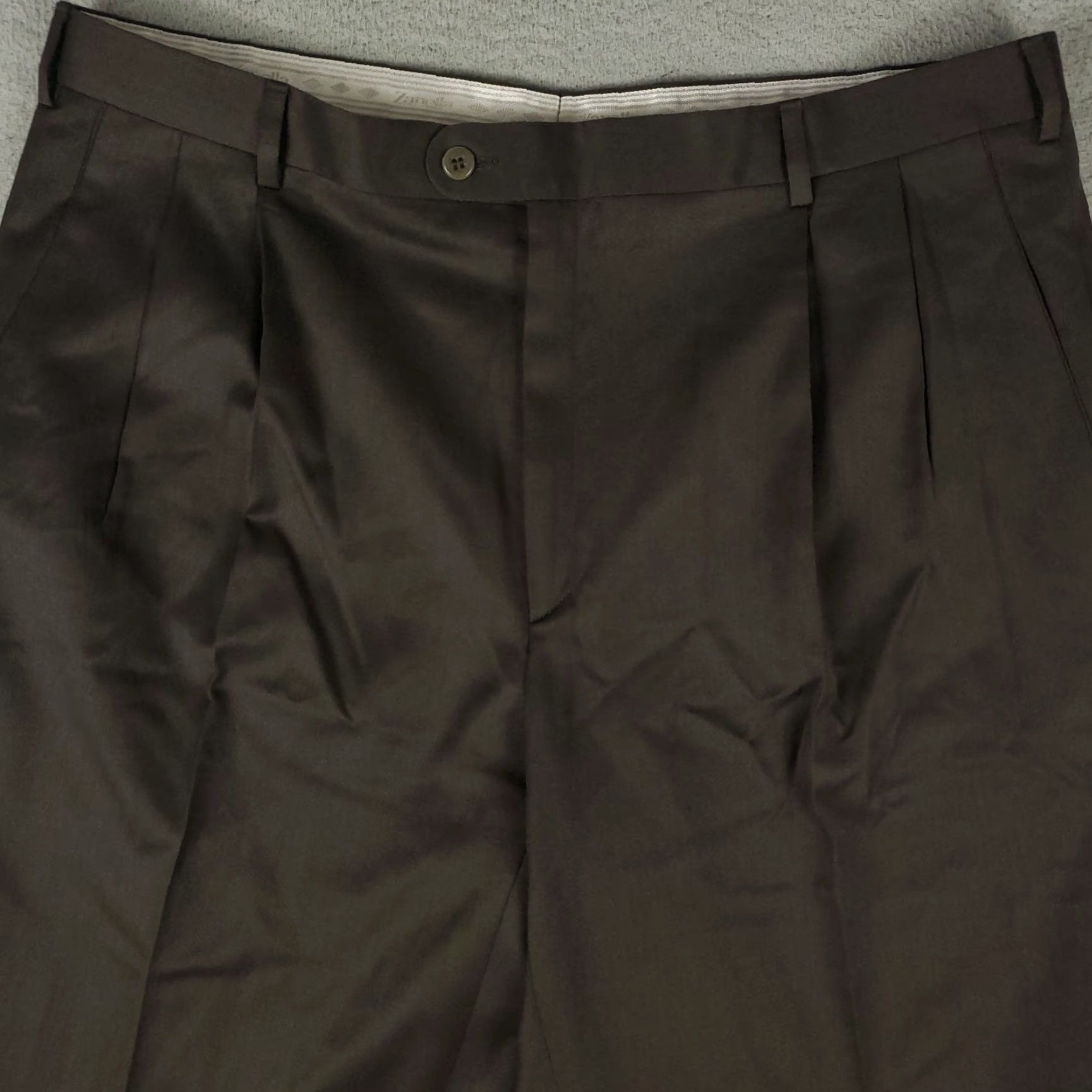 Zanella VINTAGE Zanella Pants Mens 38x29 Brown Wool Pleated Slacks Chinos Trousers Slim/Regular Fit Adult Regular 38 Brown100% Wool 70s? Size US 38 / EU 54 - 2 Thumbnail