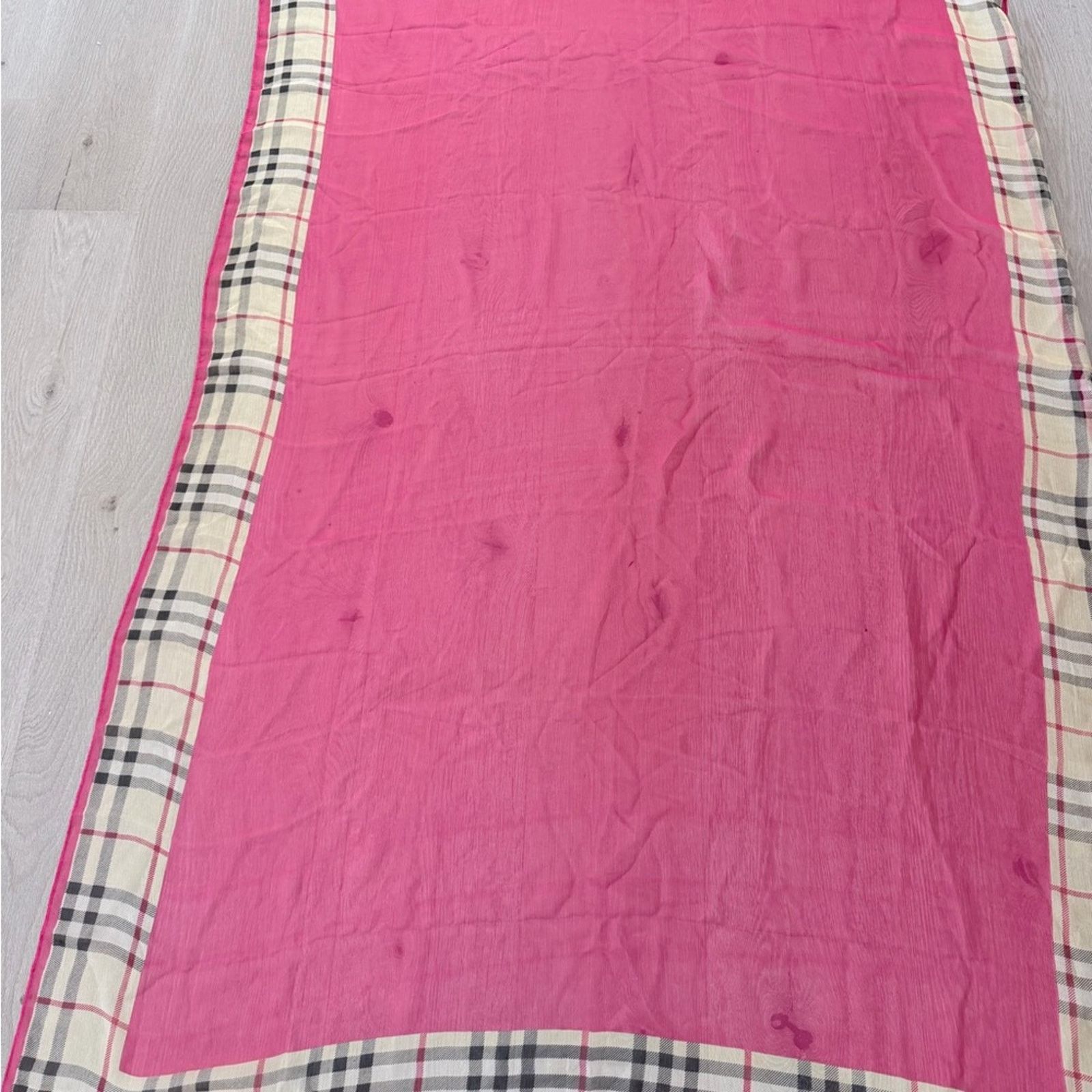 Other Pink Boho Vintage Sheer Scarf Cover up with Plaid Trim 67*42 Size ONE SIZE - 4 Thumbnail