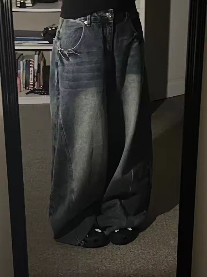 Japanese Brand Street Wash Distressed Men's Wide Leg Jeans Size US 29 - 6 Thumbnail