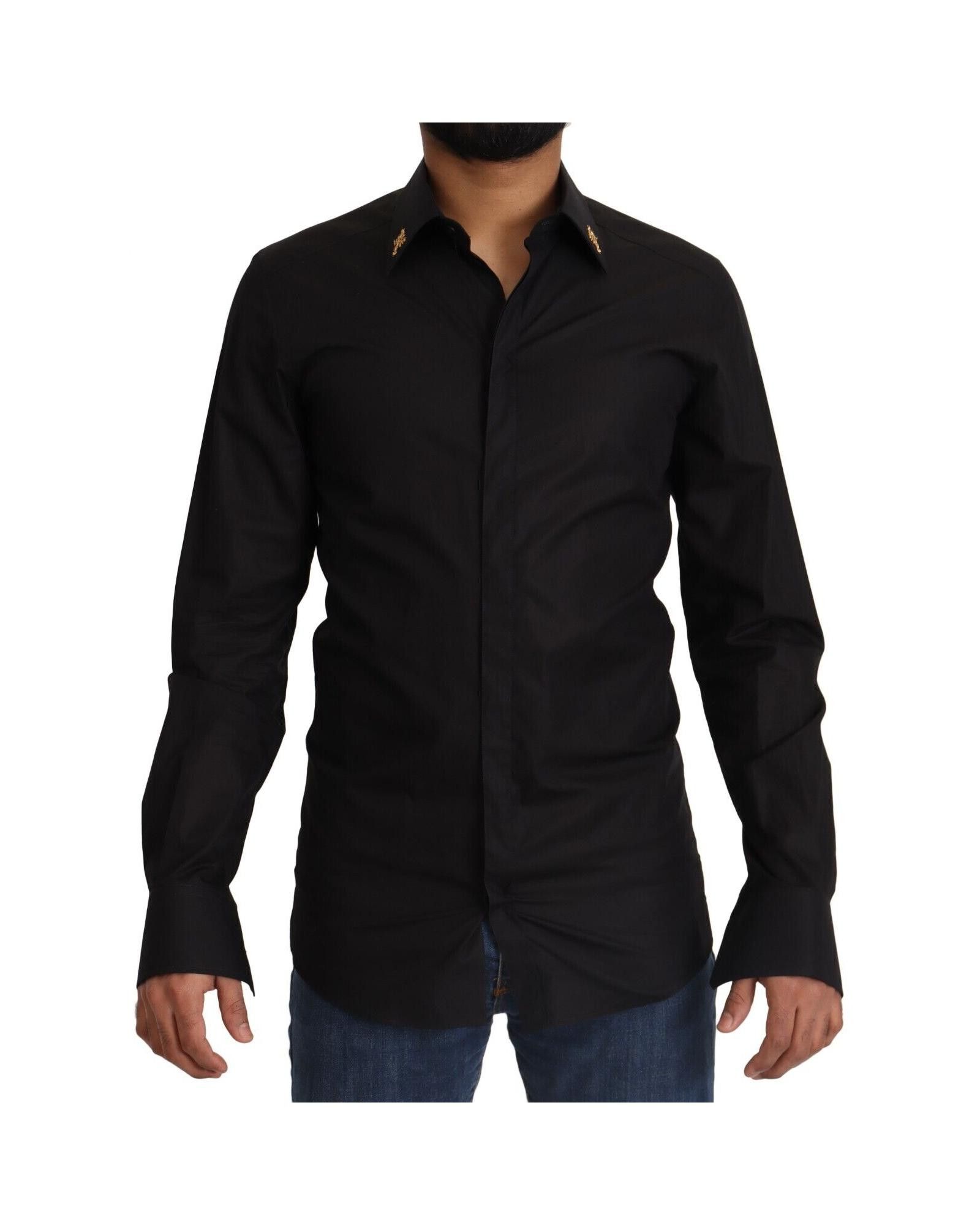 image of Dolce Gabbana Cotton Crystal Cross Slim Shirt in Black, Men's (Size XS)