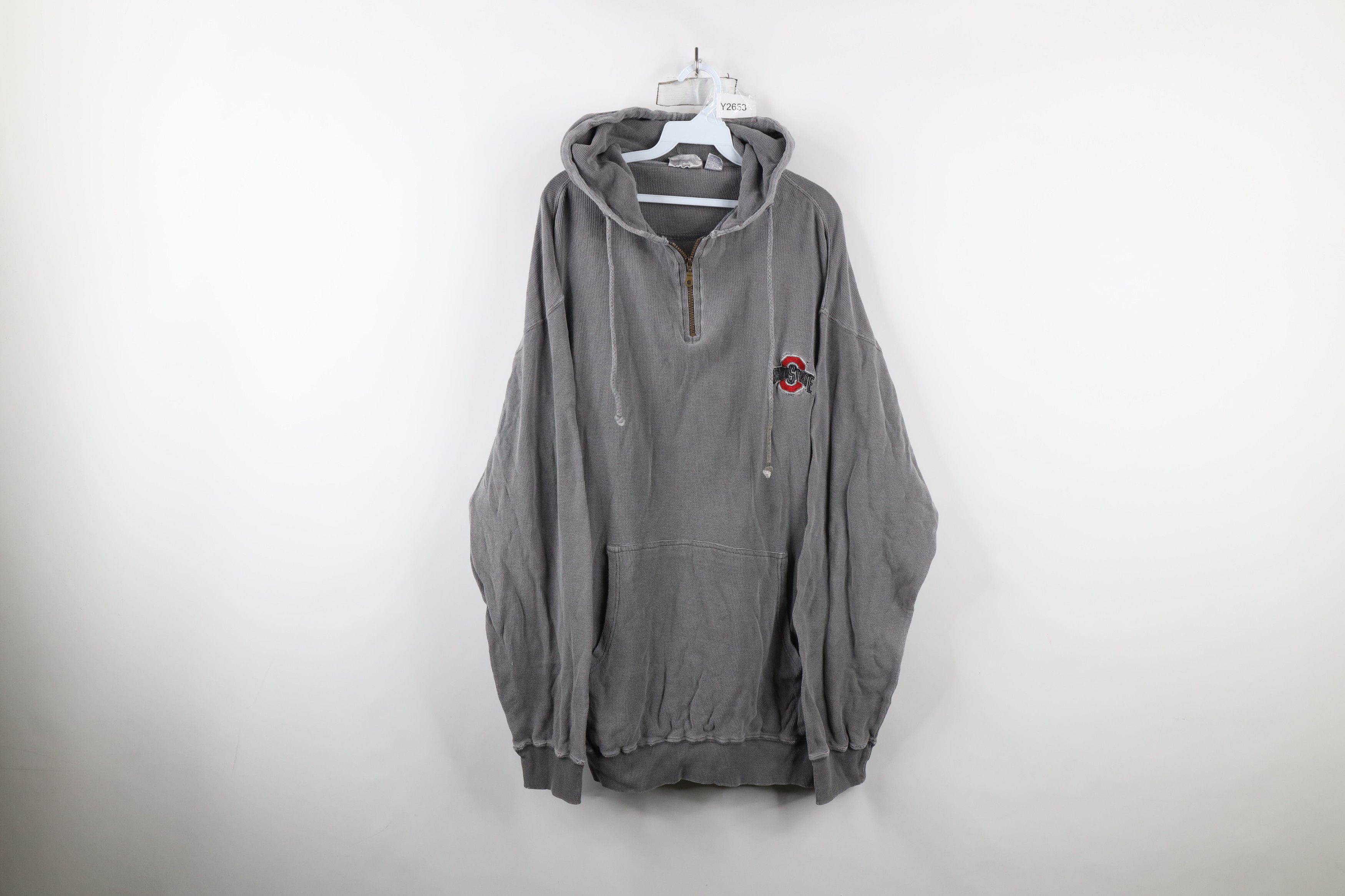 Vintage Vintage 90s Waffle Knit Ohio State University Hoodie Gray Size US L / EU 52-54 / 3 - 1 Thumbnail