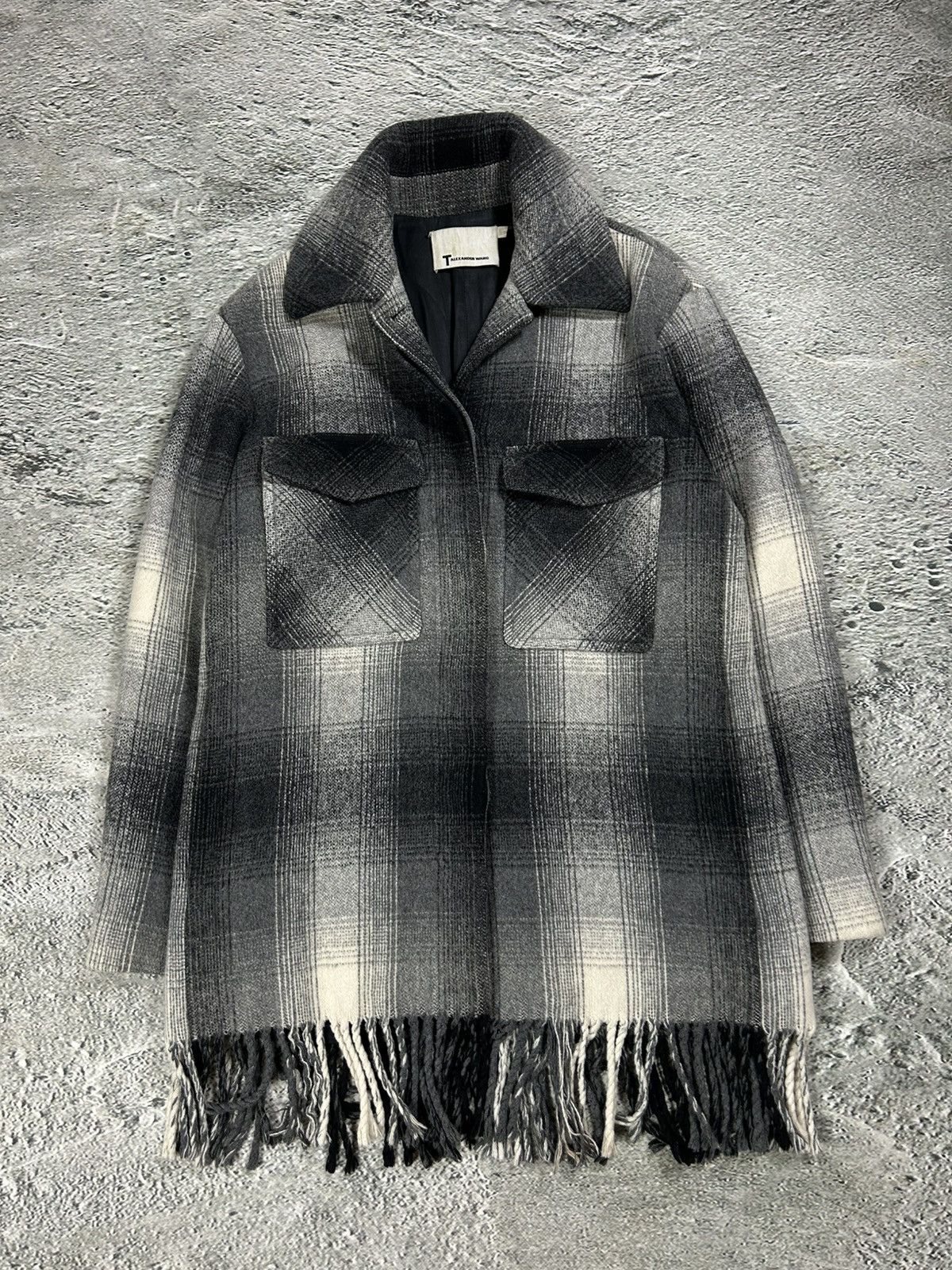 Alexander Wang Alexander Wang coat plaid wool grey with fringes Size US M / EU 48-50 / 2 - 1 Thumbnail