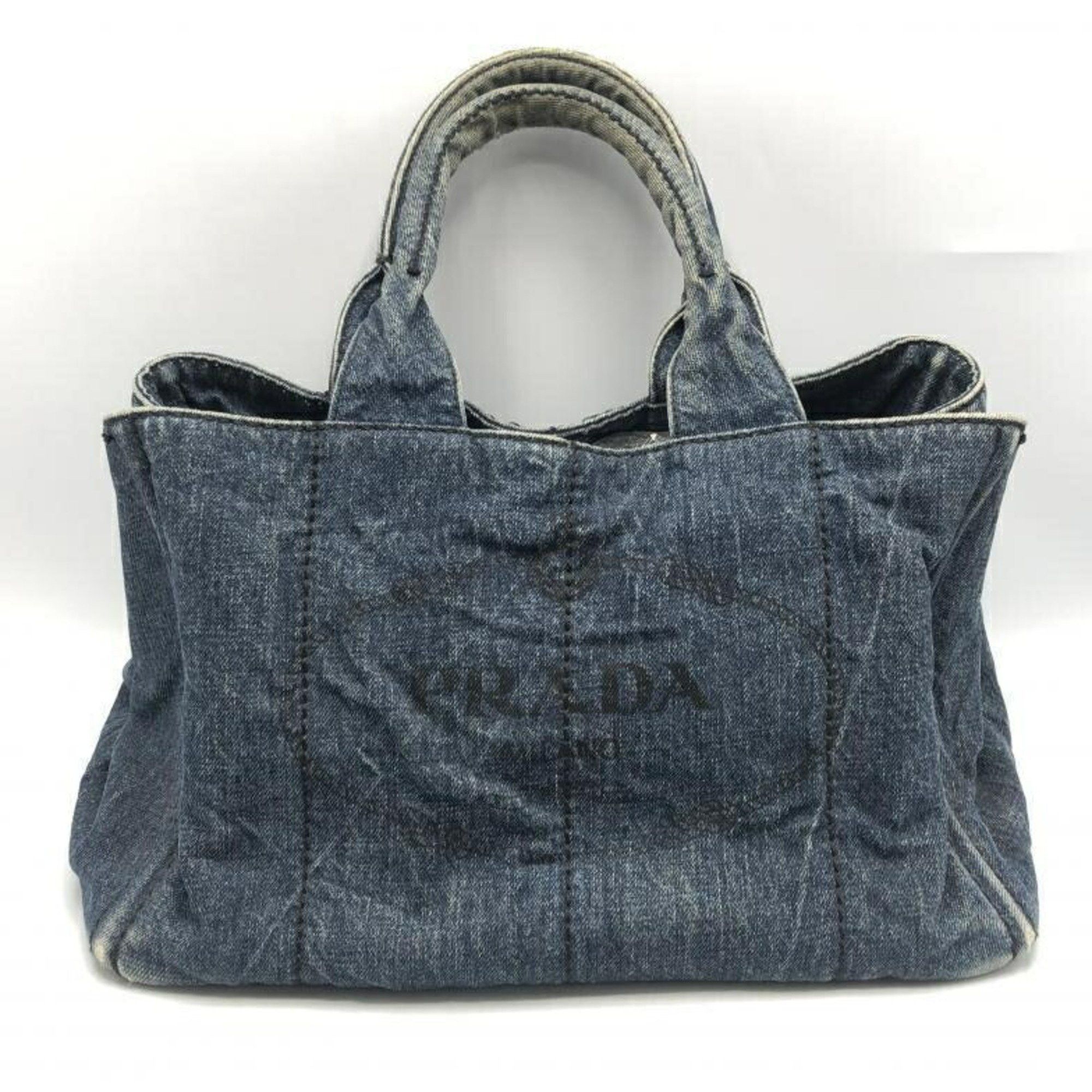 image of Prada Canapa Tote Bag Denim Indigo Prada in Blue, Women's