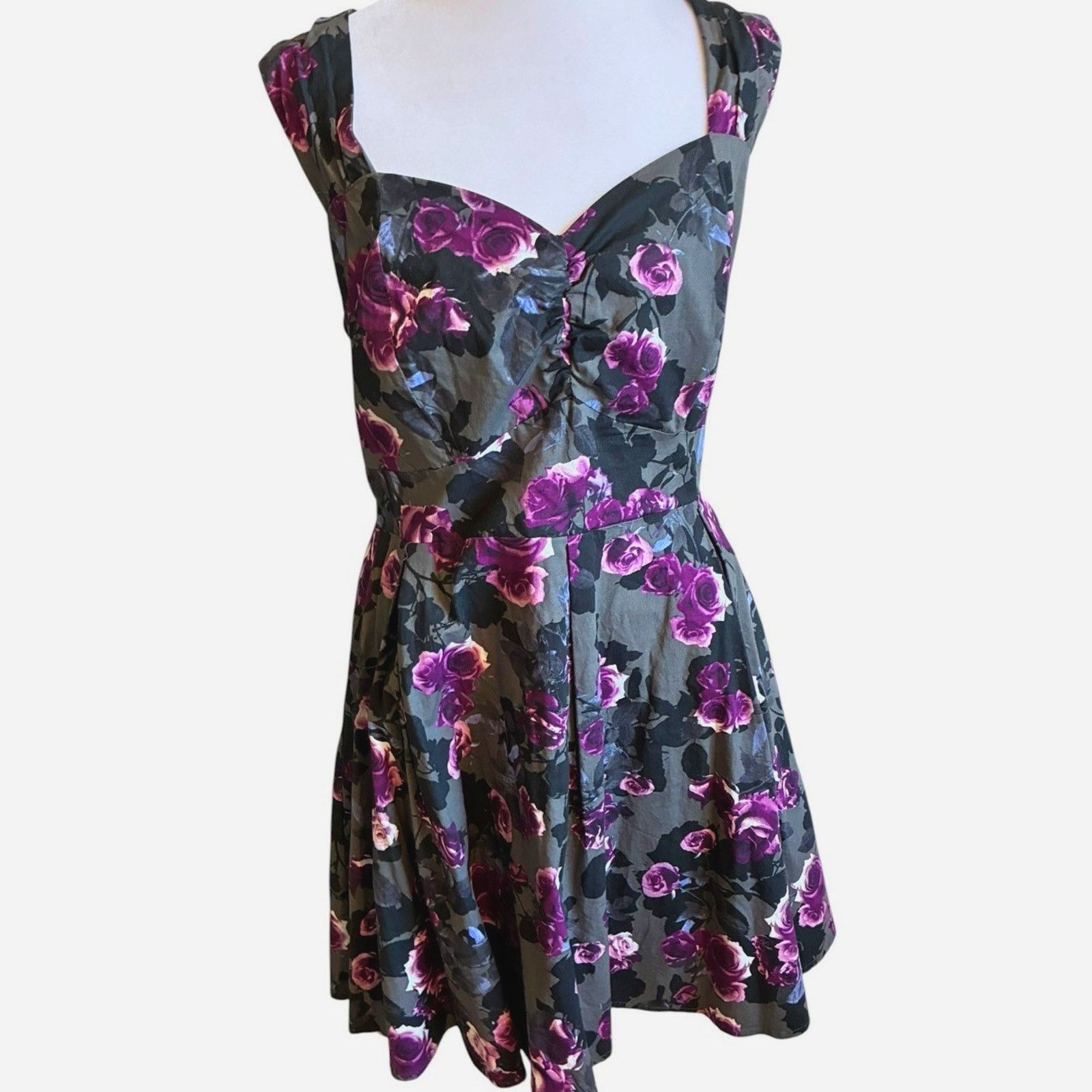 Hot Topic Hot Topic Y2K Purple Roses Fit Flare Mini Dress 2XLTie Back Size XXL / US 16-18 / IT 52-54 - 5 Thumbnail