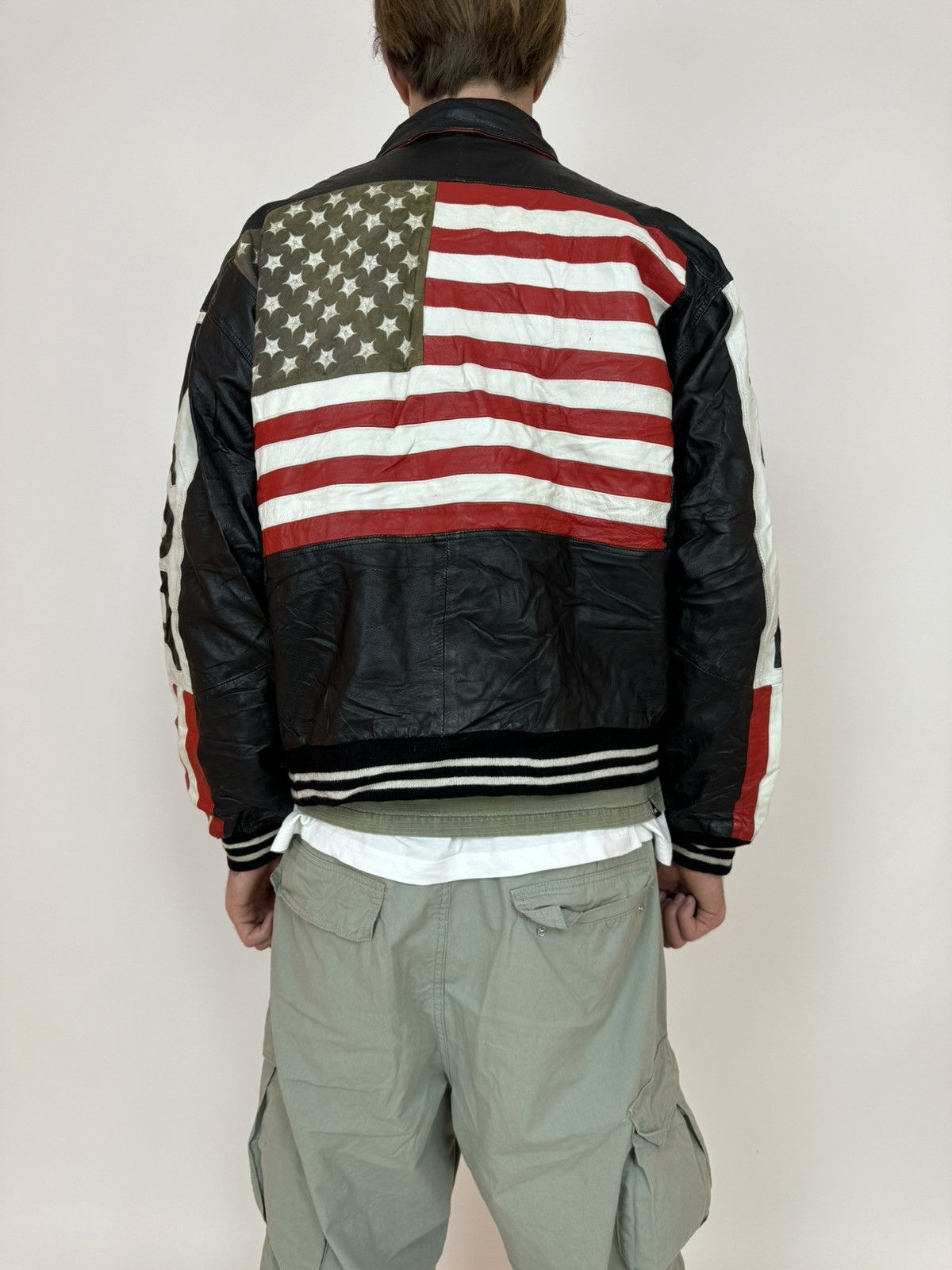Vintage Vintage Leather Jacket 9000 Motorcycle USA American Flag Size US XXL / EU 58 / 5 - 2 Thumbnail