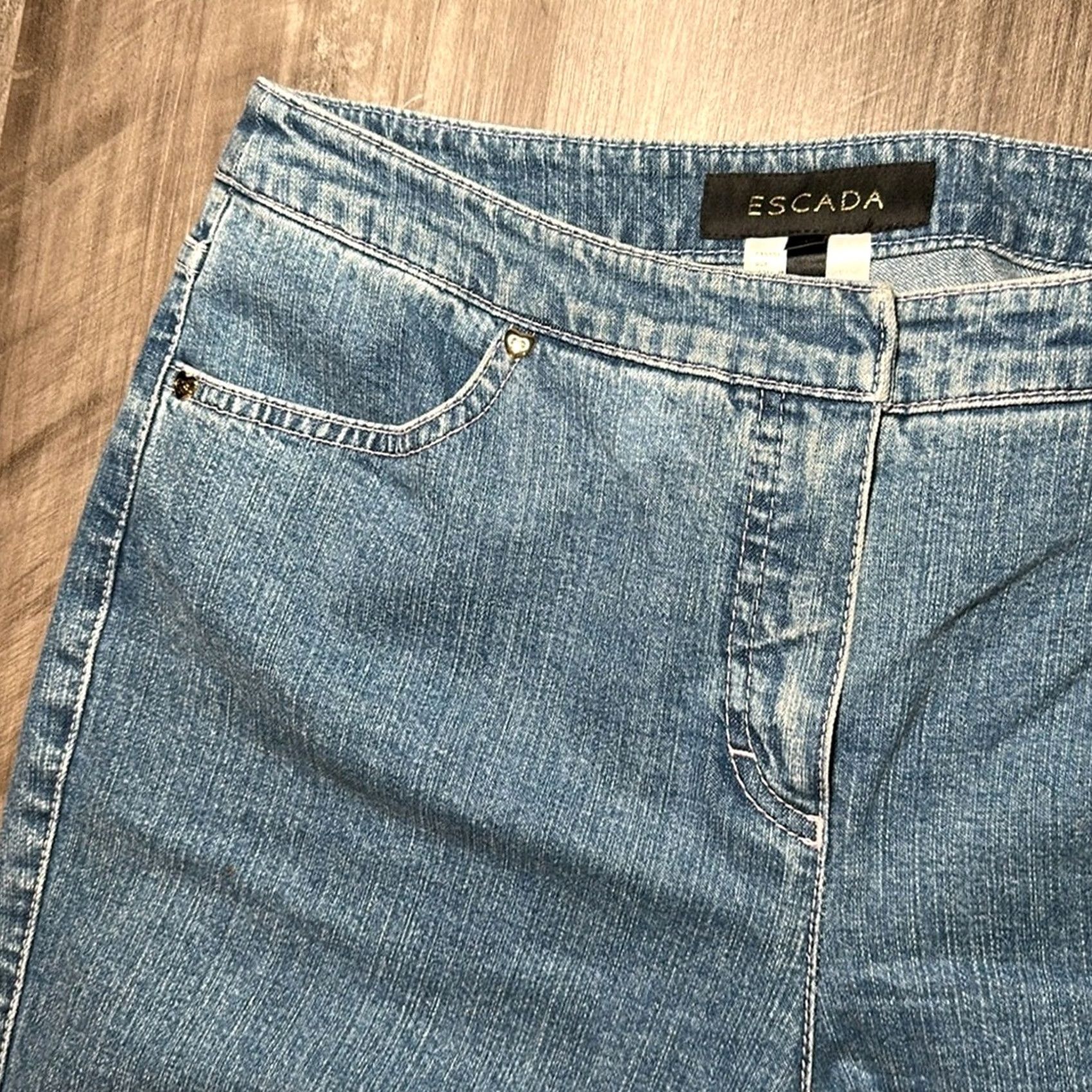Escada ESCADA Denim Bow Split Hem Jeans 38 (US 8) Blue Women 8 Regular Flared Jeans Size 30" / US 8 / IT 44 - 5 Thumbnail