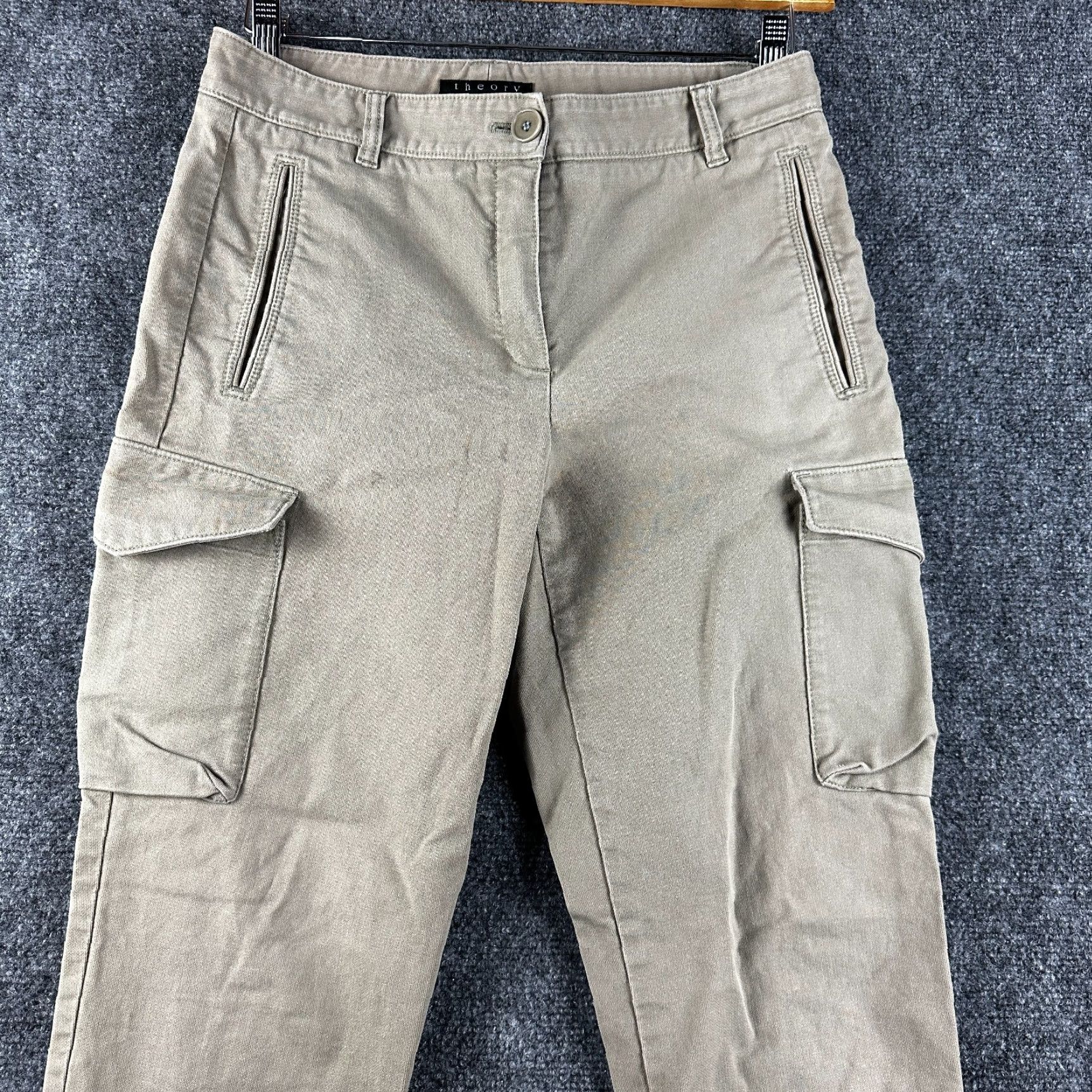 Theory Theory Cargo Pants Womens 4 Tan Cotton Pockets Tapered Leg Flat Front Zip Fly Womens Pants Size 27" / US 4 / IT 40 - 3 Thumbnail