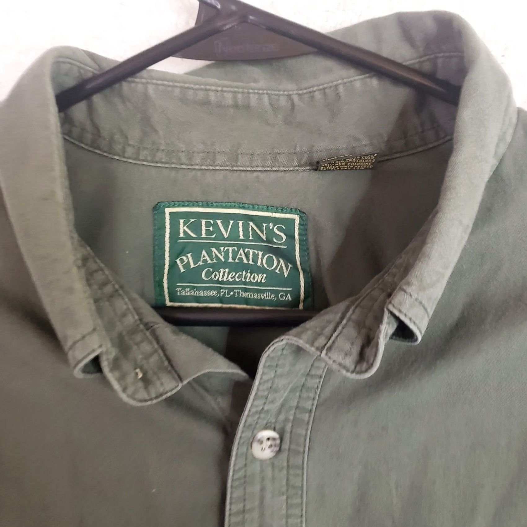 Vintage Kevins Plantation Collection Mens XL Button-Down Long Sleeve Shirt Green Twill Cotton Solid Casual Workwear Size US XL / EU 56 / 4 - 4 Thumbnail
