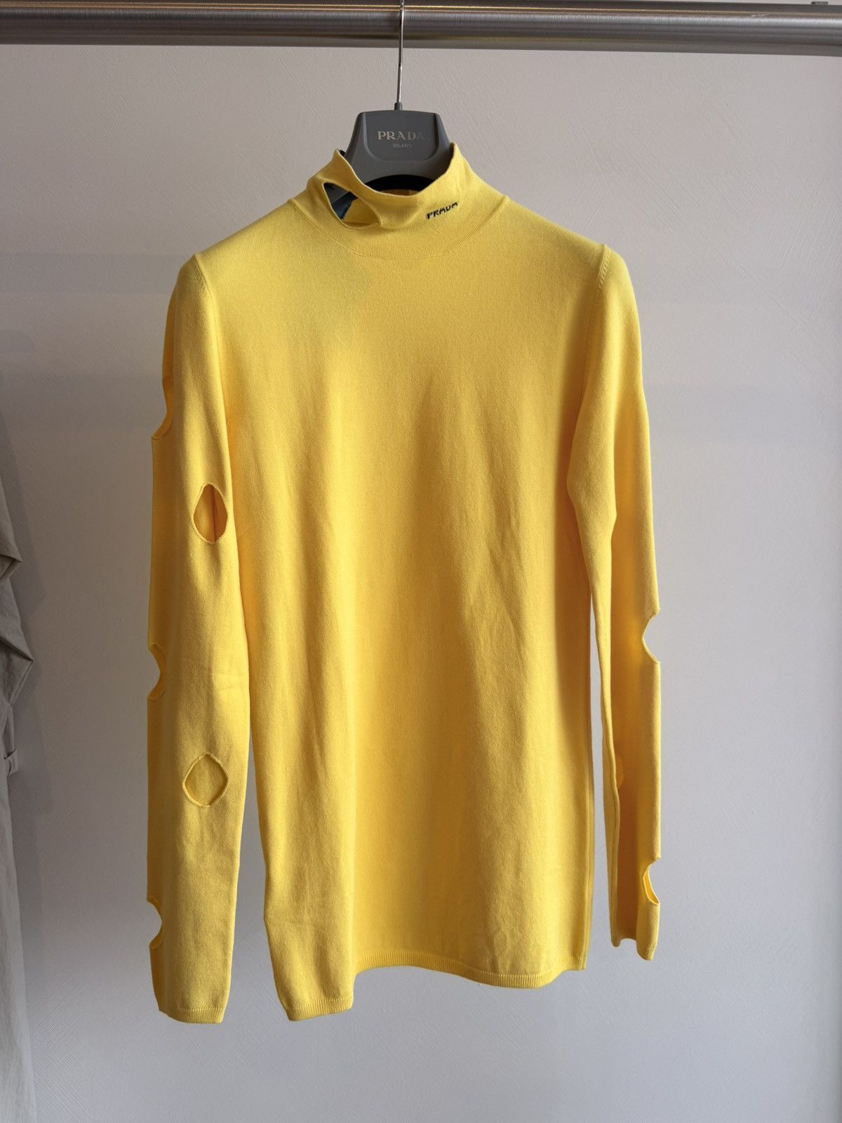 Prada NWT Prada Yellow Openwork Viscose Turtleneck Logo Top Sz 44 Size M / US 6-8 / IT 42-44 - 1 Thumbnail