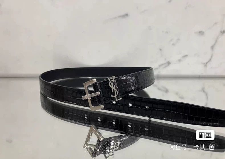 Saint Laurent Paris Saint Laurent Paris Black and silver logo embossed belt be Size ONE SIZE - 1 Thumbnail