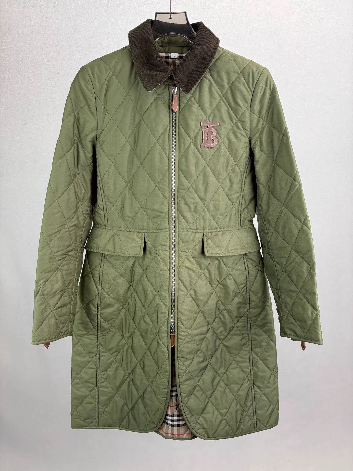 Burberry BURBERRY Khaki Green Check Lined Mid-Length Padded Coat Size US M / EU 48-50 / 2 - 1 Thumbnail