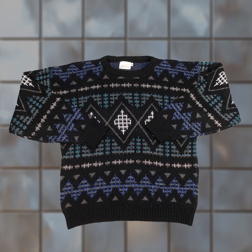 Savane Vintage Lavane Sweater Womens M Black Geometric Knit Acrylic Made USA 90s Pullover Crew Neck Long Sleeve Size M / US 6-8 / IT 42-44 - 1 Thumbnail