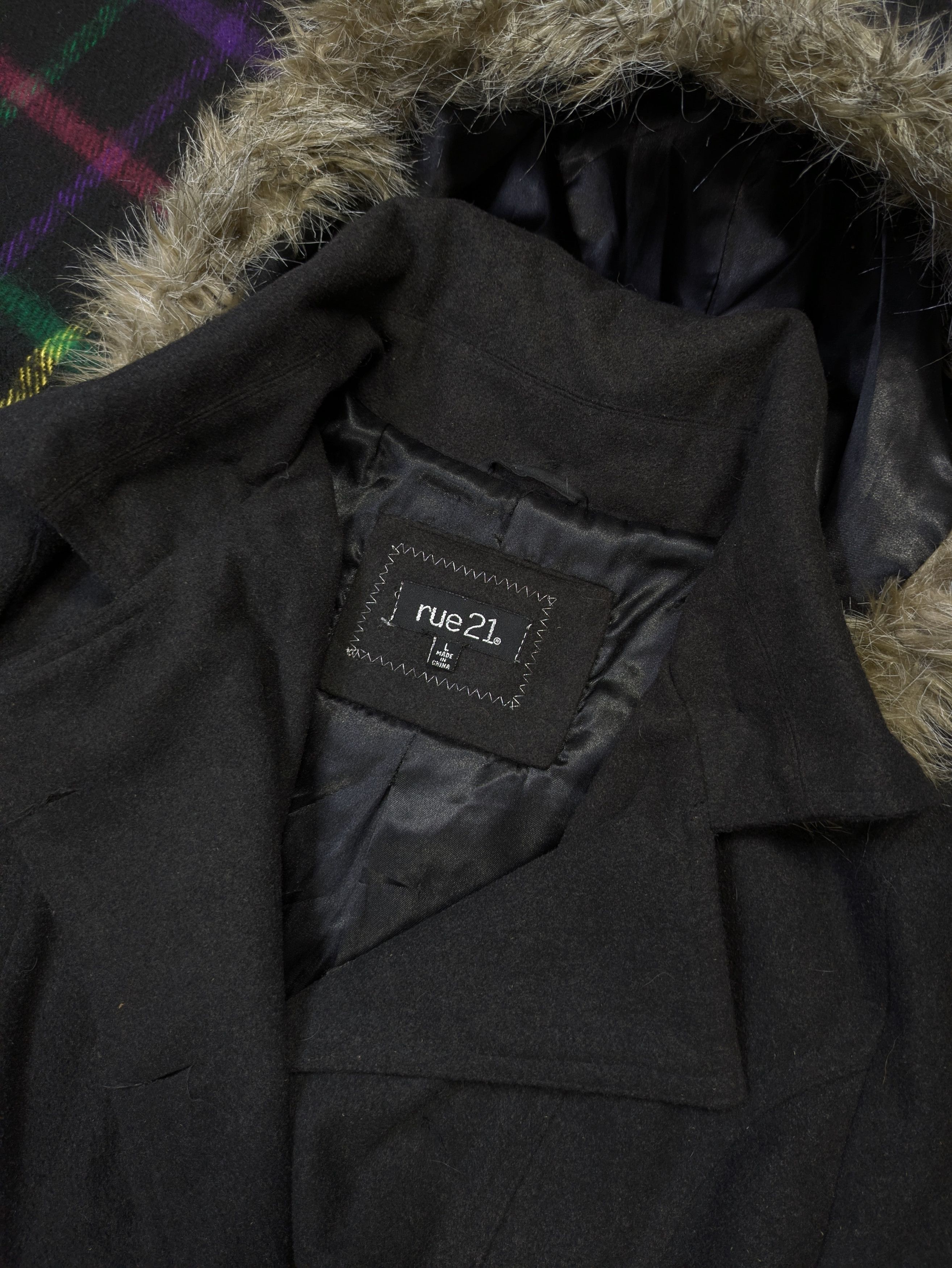 Japanese Brand Crazy archival y2k faux fur hood wool blend rue21 trenchcoat Size L / US 10 / IT 46 - 3 Thumbnail