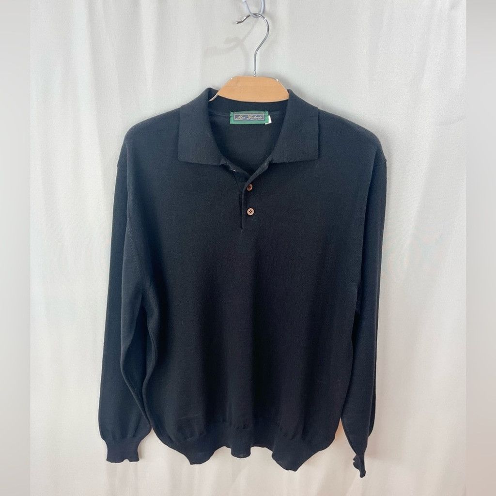 Other Mino Lombardi Black 100% Wool Polo Sweater Size 54/ XL Size US L / EU 52-54 / 3 - 2 Thumbnail