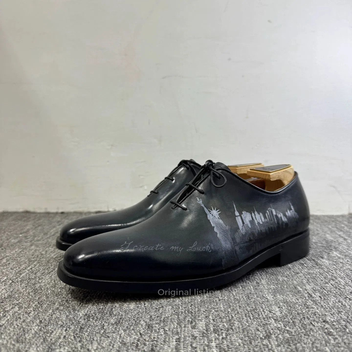 Berluti Black Leather Formal Shoes with City Skyline Design. Size US 6.5 / EU 39-40 - 1 Thumbnail