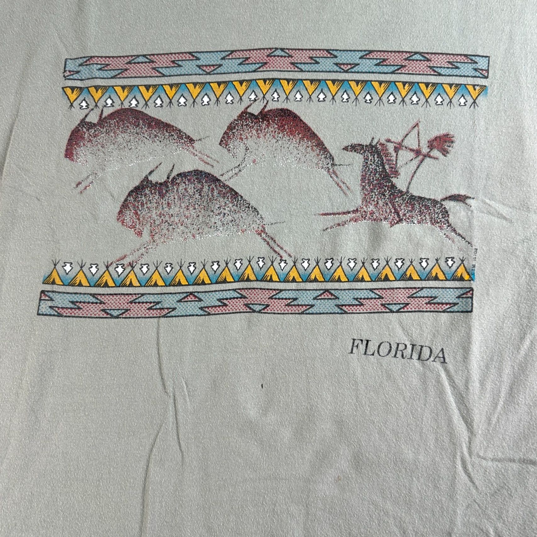 Hanes VINTAGE Florida Shirt Mens XL Green 90s Tribal Native Artwork T-Shirt Cotton Hanes Graphic Print Crew Neck Short Sleeve Size US XL / EU 56 / 4 - 3 Thumbnail