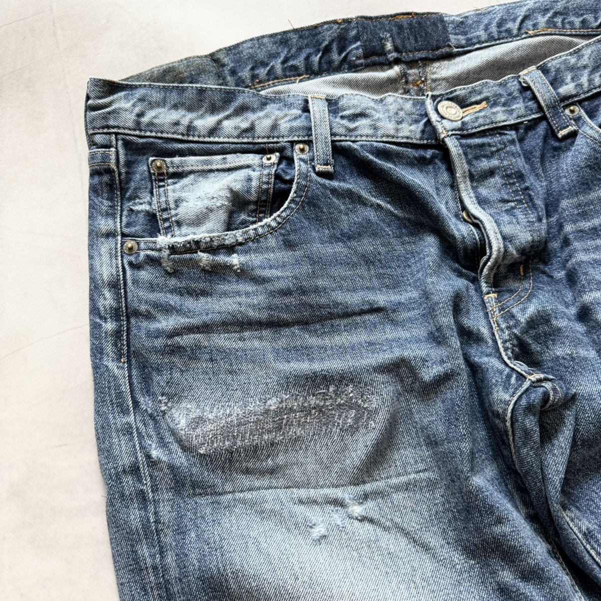 Samurai Jeans Archive Japan Moussy Distressed Trashed Blue Jeans Y2K Size US 31 - 8 Thumbnail