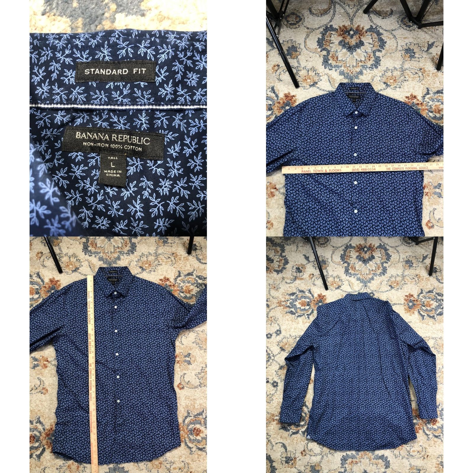 Banana Republic Banana Republic Shirt Mens LT Blue Floral Non Iron Long Sleeve Button Up Size US L / EU 52-54 / 3 - 8 Thumbnail