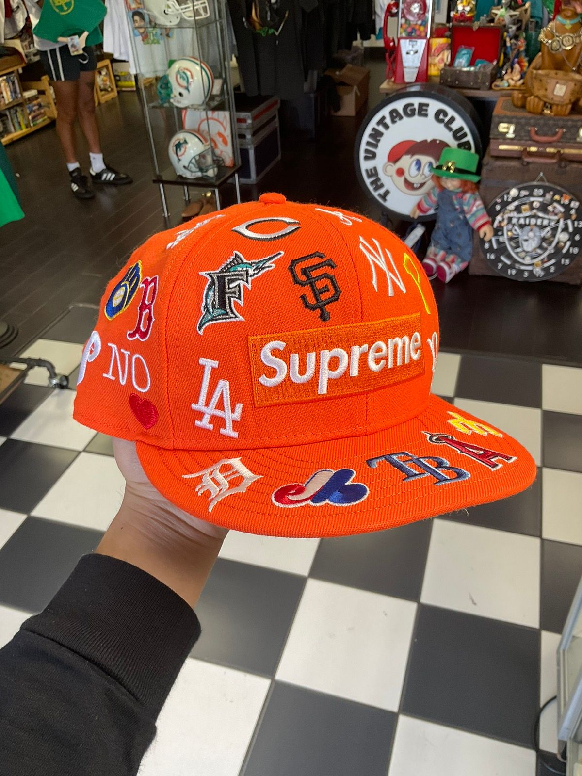 Pre-owned Mlb X Supreme Mlb Orange Hat Size 7 3/4