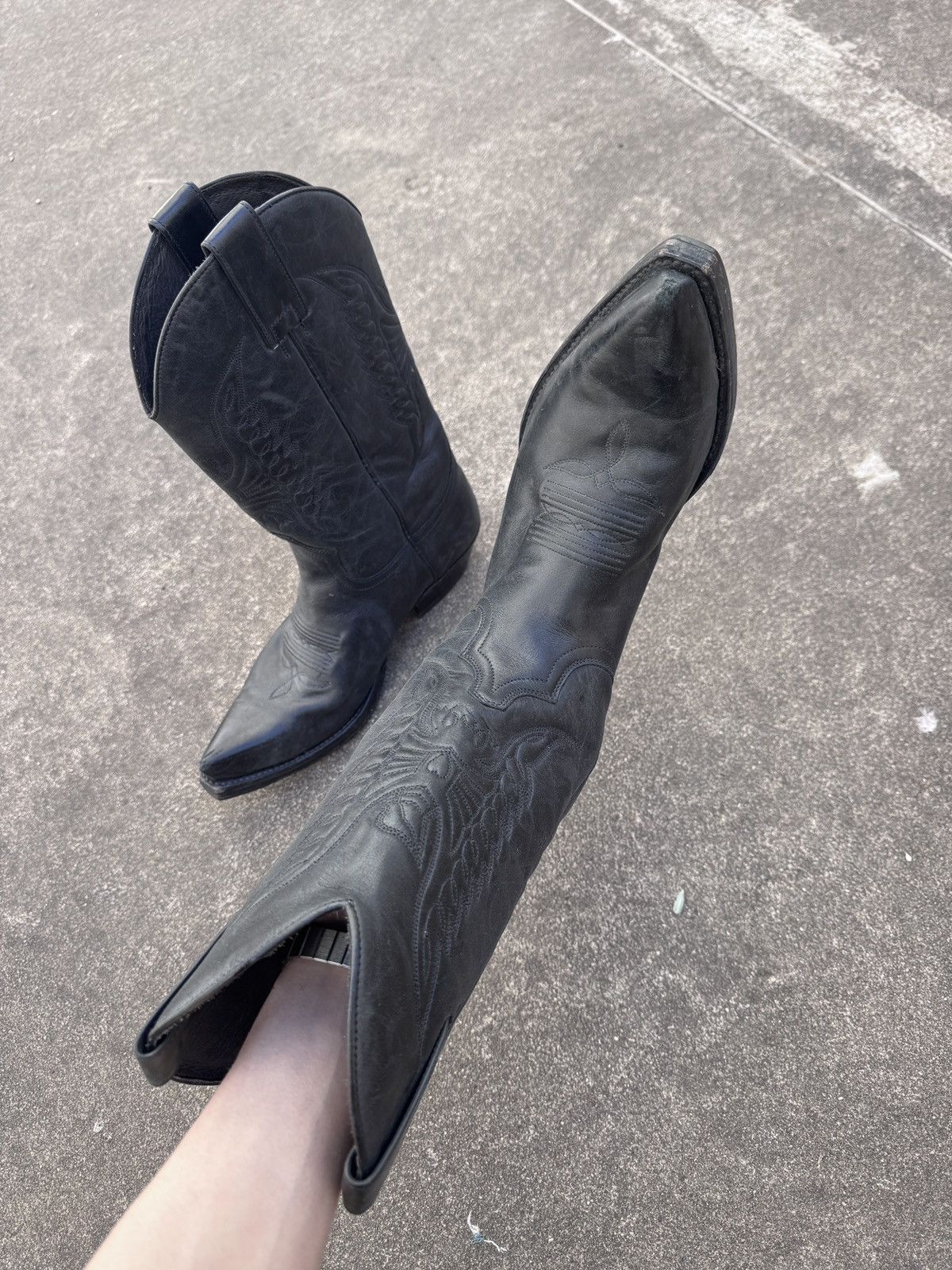 Sendra Sendra Handcrafted Black Leather Snip-Toe Western Boots Size US 10 / IT 40 - 6 Thumbnail
