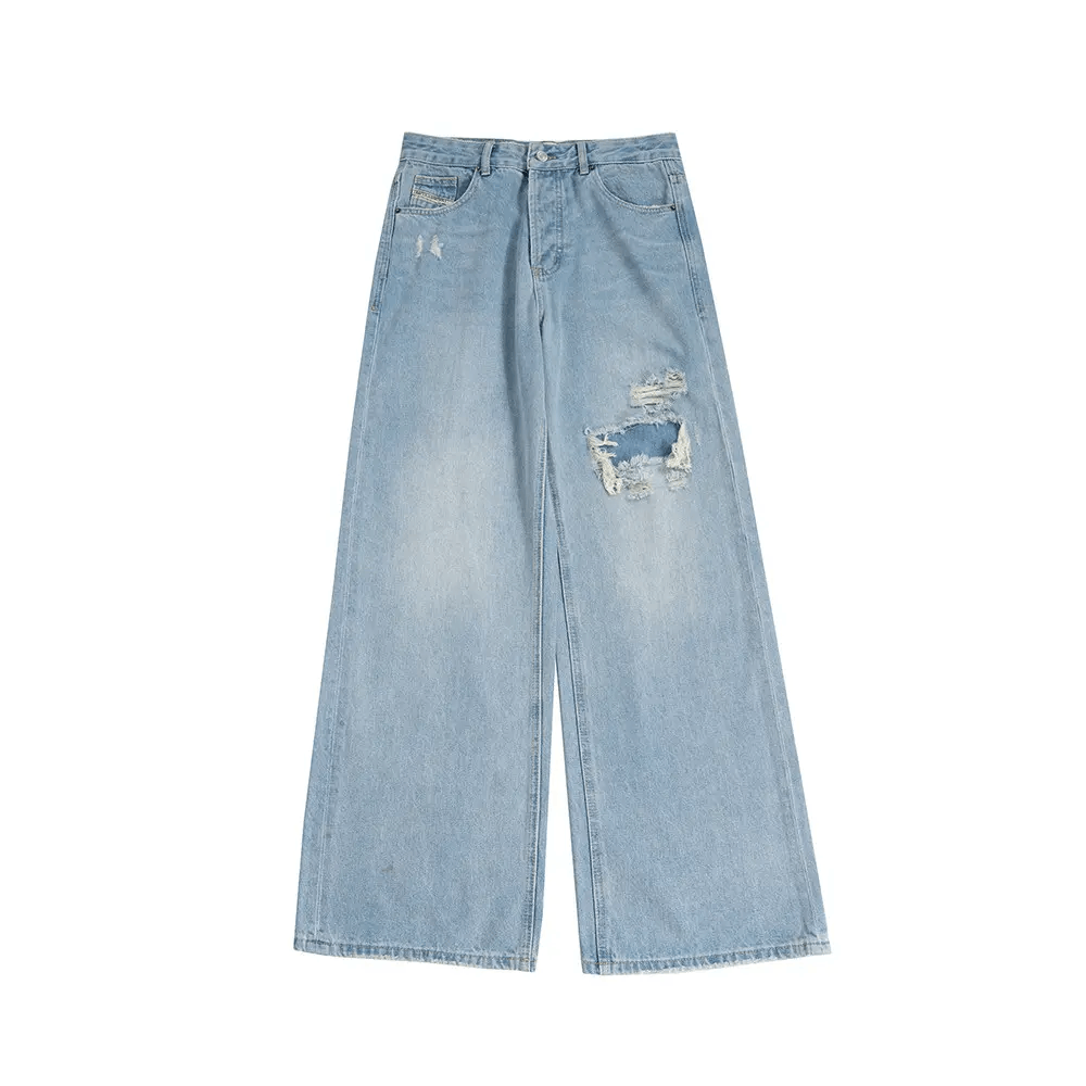 Jean × Vintage Heavy Washed Faded Blue Ripped Baggy jeans Size US 34 / EU 50 - 2 Thumbnail