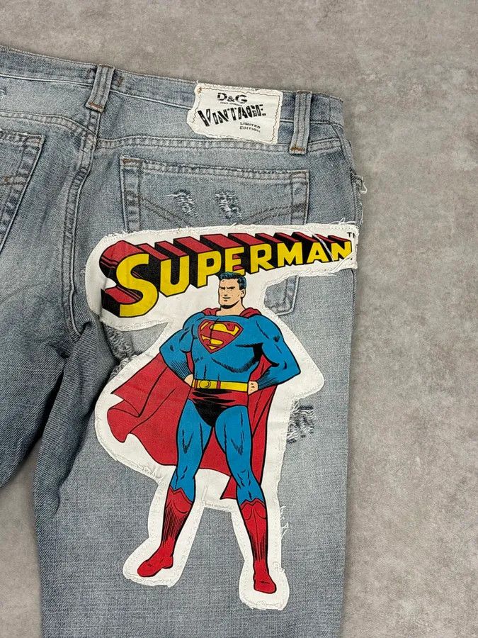 Dolce & Gabbana SS2005 Dolce & Gabbana Light Blue Denim Distressed Superman Jeans Size US 32 / EU 48 - 9 Thumbnail