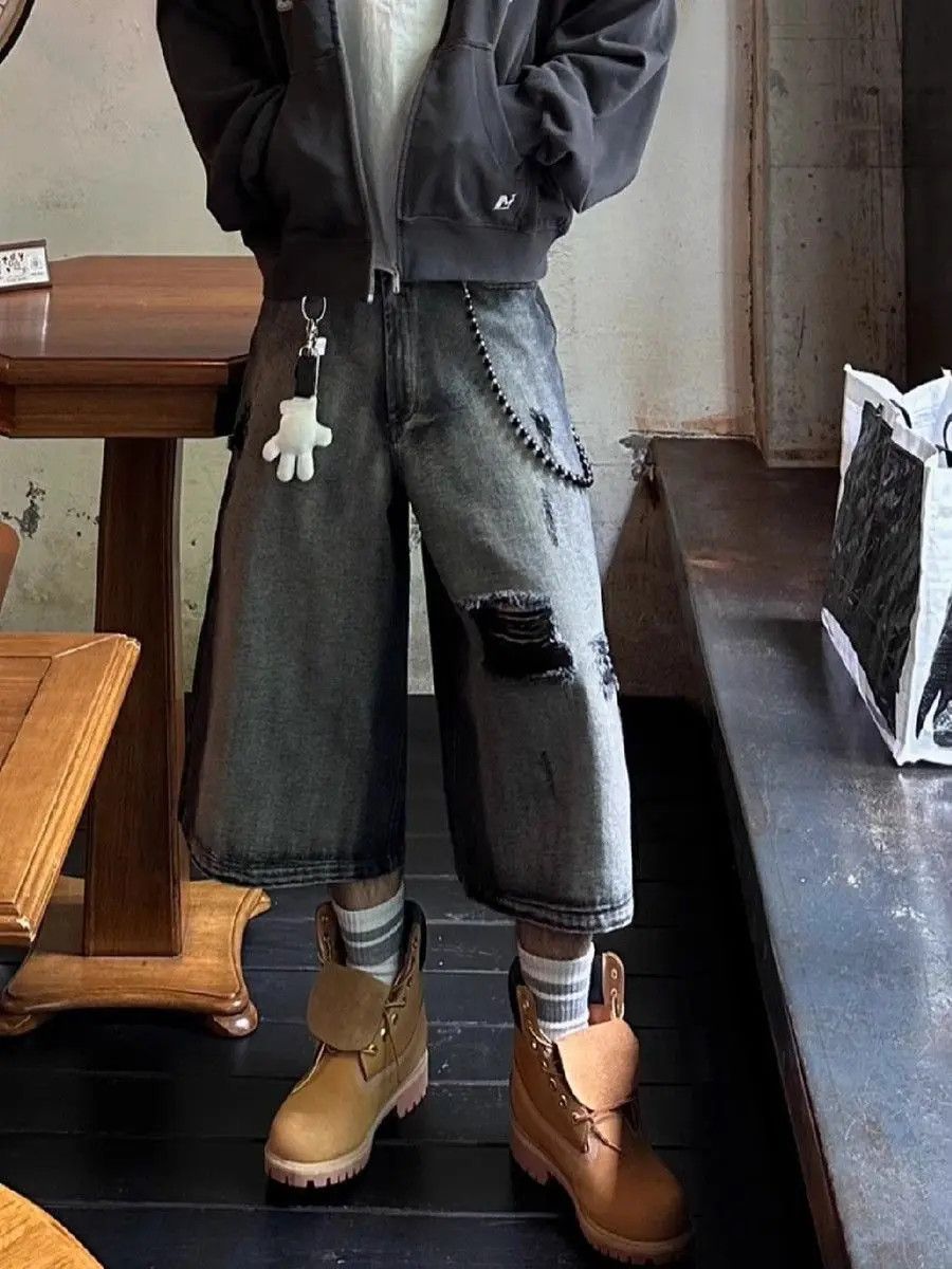 Japanese Brand Loose wide leg gradient distressed denim shorts Size US 32 / EU 48 - 3 Thumbnail