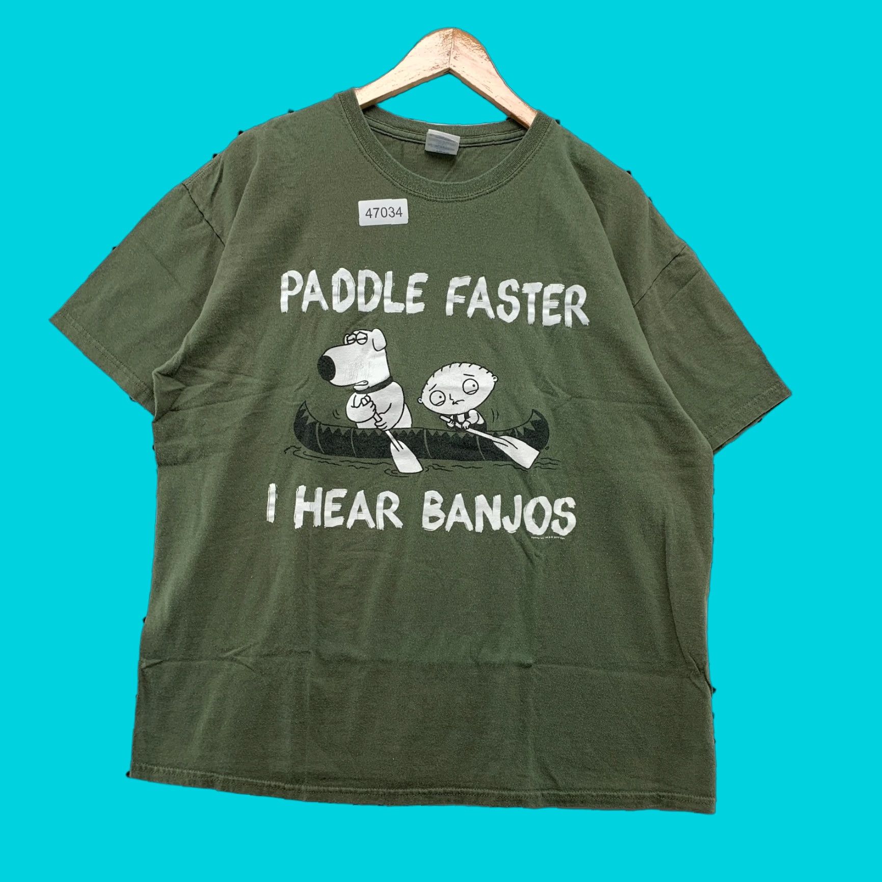 Gildan Family Guy Funny Shirt Mens XL Green Kayak Paddle Faster Cartoon Shirt Size US XL / EU 56 / 4 - 1 Thumbnail