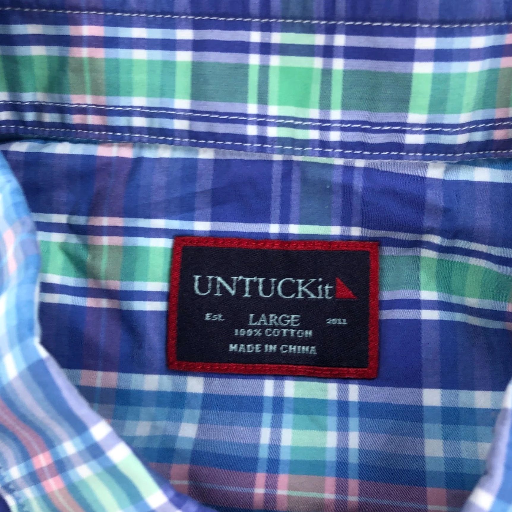 UNTUCKit UNTUCKIT Men's L Blue Green Pink Plaid Button-Down Casual Shirt Long Sleeve Size US L / EU 52-54 / 3 - 4 Thumbnail