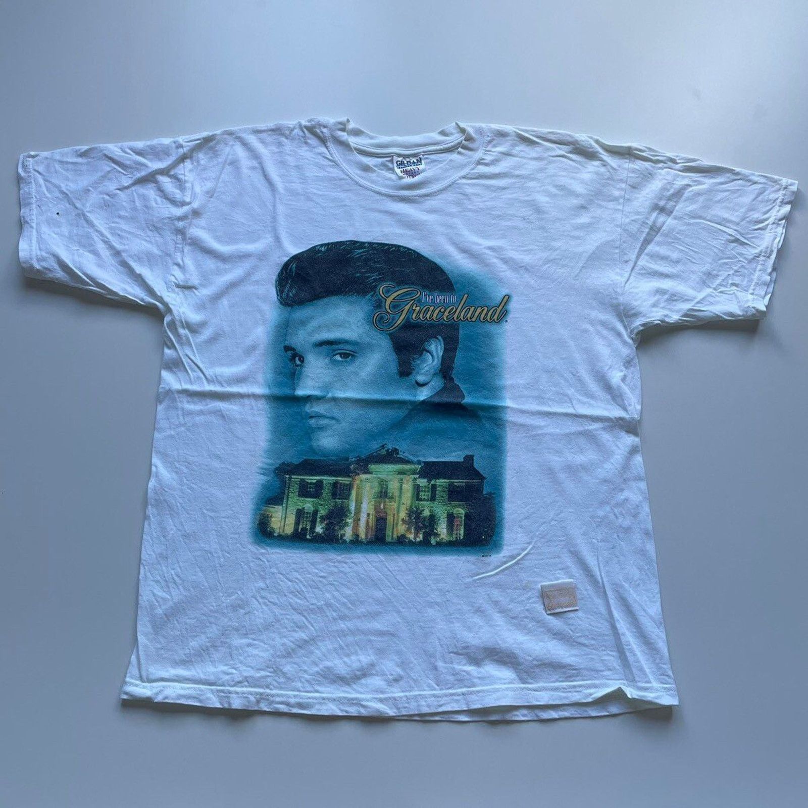Gildan × Vintage Vintage 90s Elvis Presley Graceland Art T Shirt Size XL Rare Size US XL / EU 56 / 4 - 1 Thumbnail