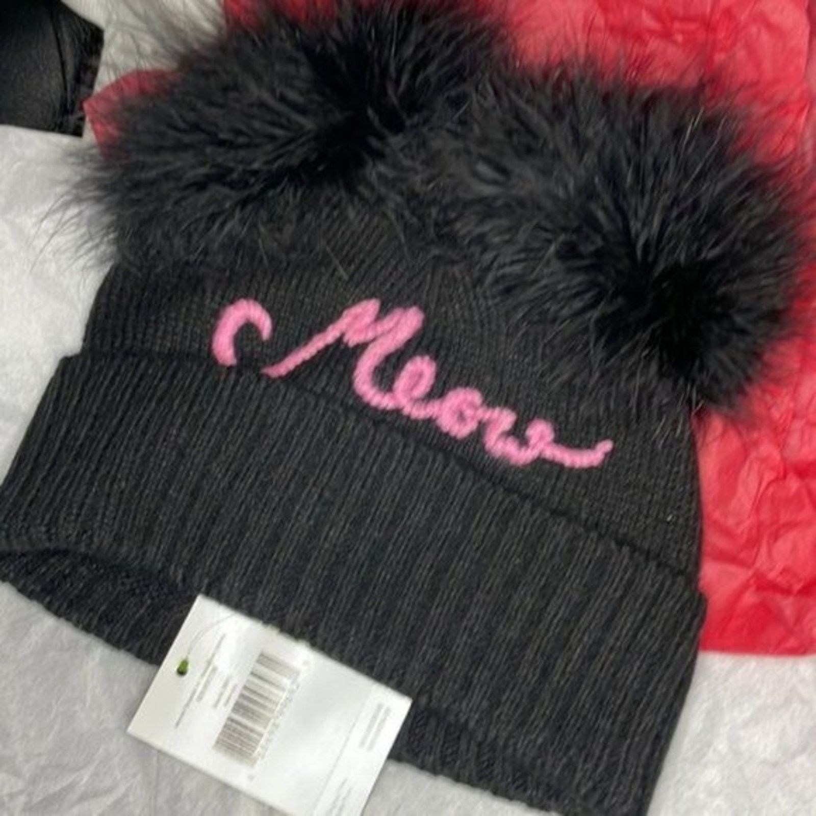 Kate Spade Kate Spade New York meow marabou pompom beanie black Size ONE SIZE - 2 Thumbnail