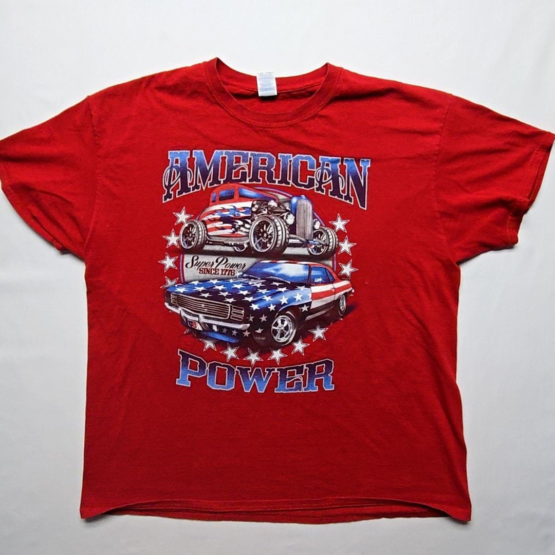 Gildan American Power Hot Rod Graphic Red Cars Patriotic XL Shirt Size US XL / EU 56 / 4 - 1 Thumbnail