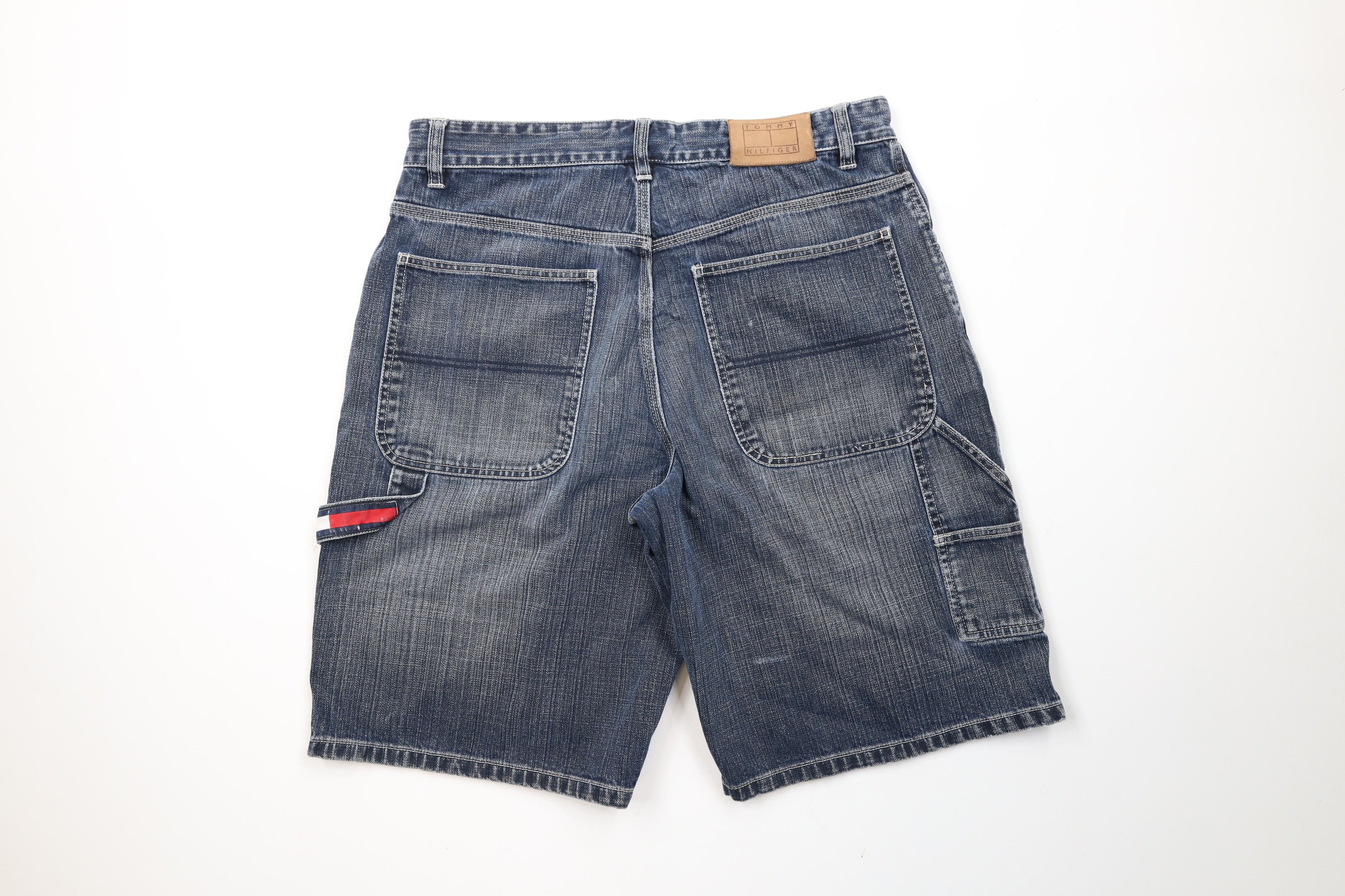 Vintage 90s Tommy Hilfiger Spell Baggy Dungaree Denim Shorts