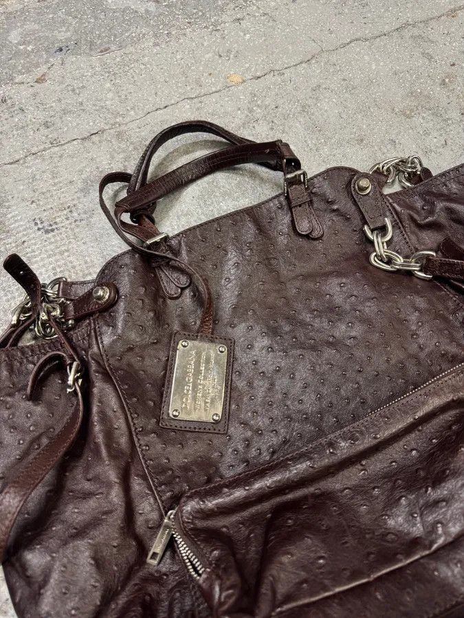 Dolce & Gabbana 2000s Dolce & Gabbana Ostrich Effect Brown Leather Bag Size ONE SIZE - 5 Thumbnail
