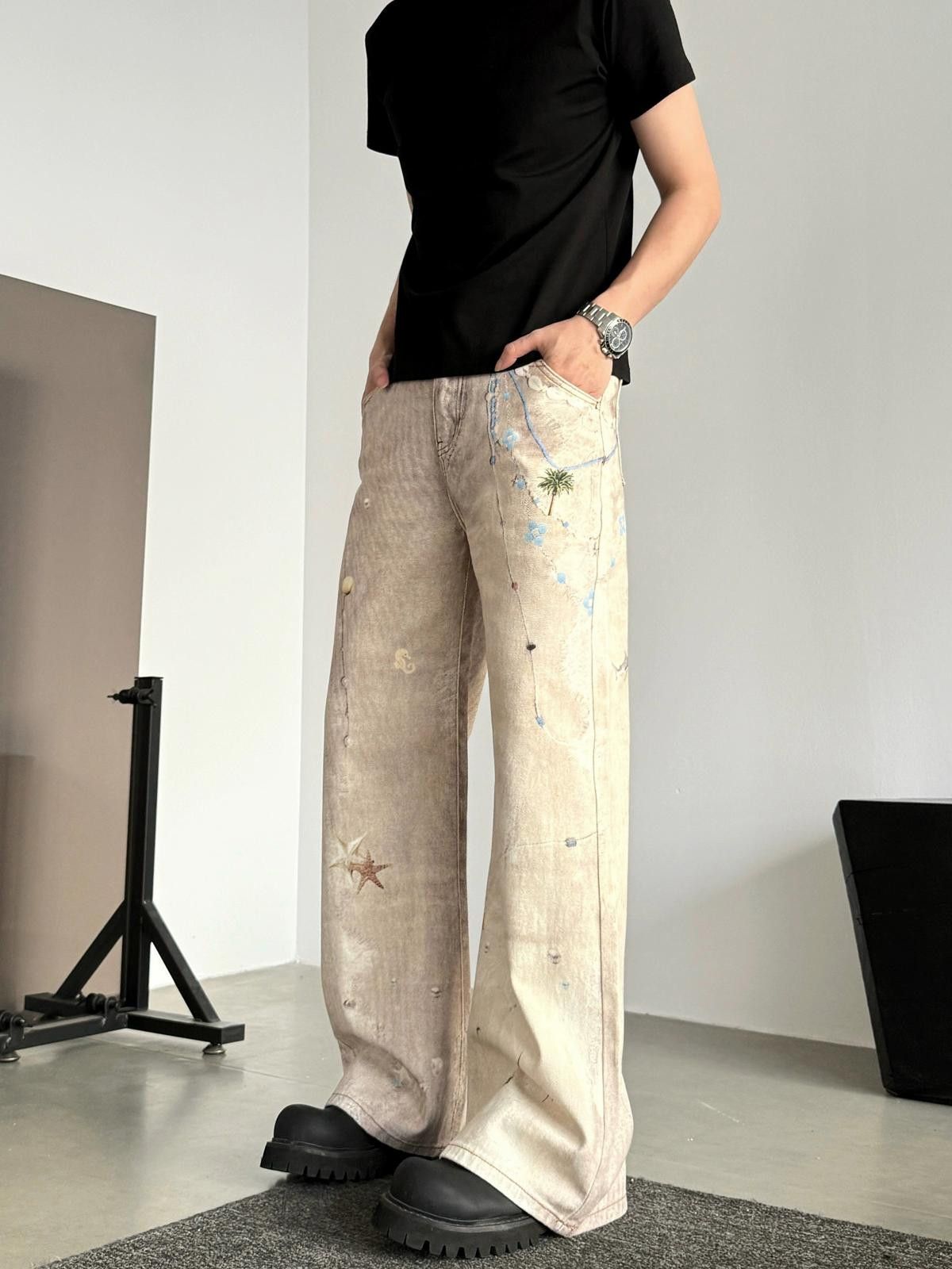 Other Wide-Leg Star Print Graphic Denim Jeans Size US 30 / EU 46 - 1 Thumbnail