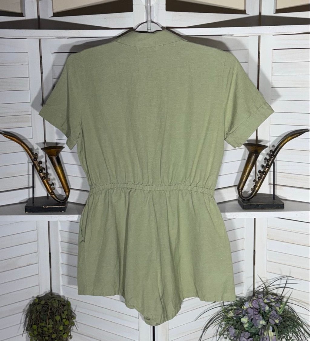 Vintage sage green romper shorts front buttons 2 side pockets sz M Size 30" / US 8 / IT 44 - 2 Thumbnail