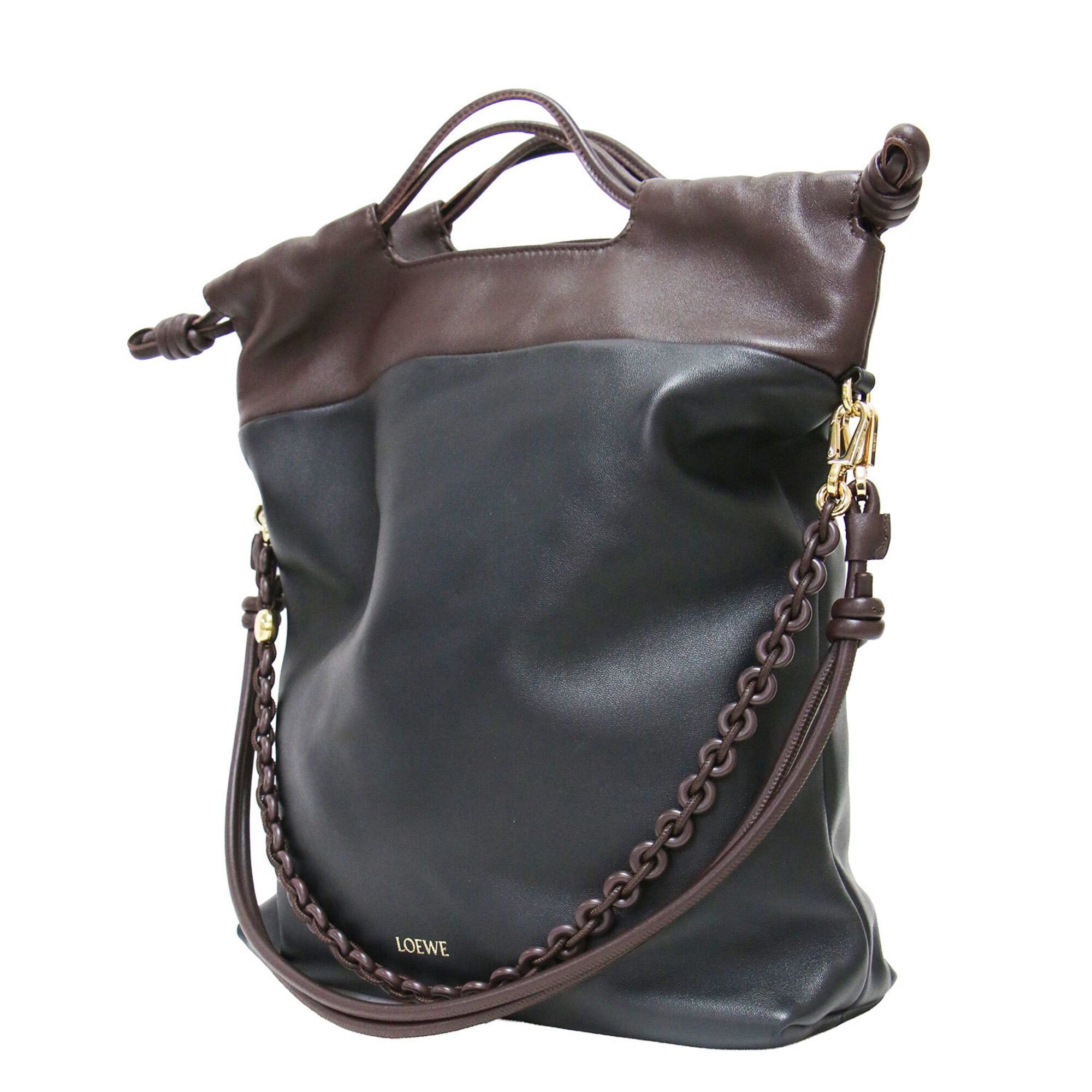 Loewe LOEWE Flamenco Purse Tote Melona Palam Shoulder Bag Crossbody Chain Leather Black Brown Women's Size ONE SIZE - 1 Thumbnail
