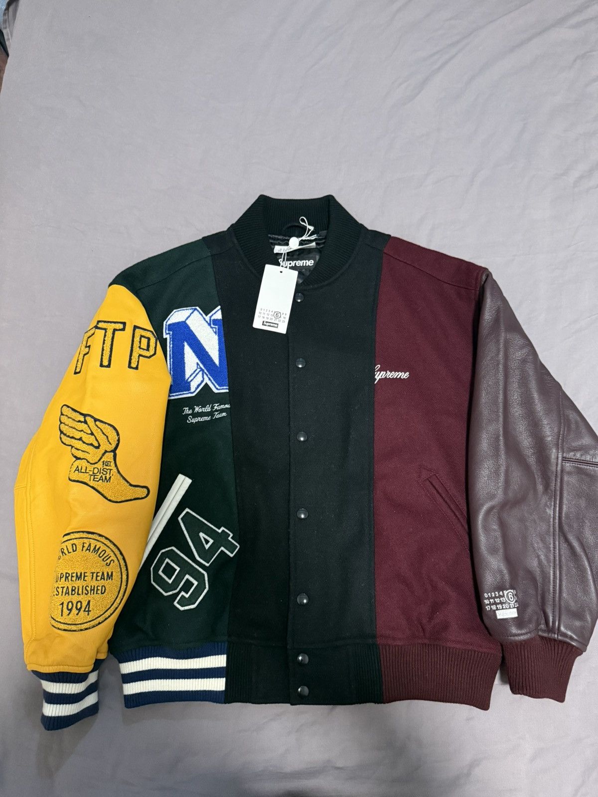 Supreme Supreme Pebbled Leather Varsity Jacket Multicolor | Grailed