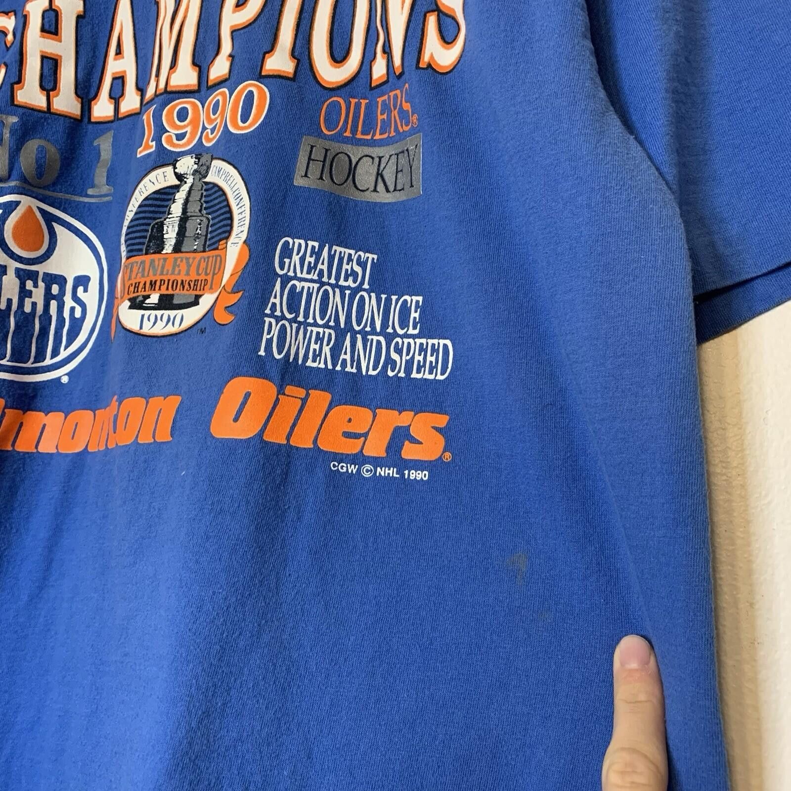 NFL Vintage 1990 Edmonton Oilers NHL Graphic Shirt Blue Size M Size US M / EU 48-50 / 2 - 4 Thumbnail