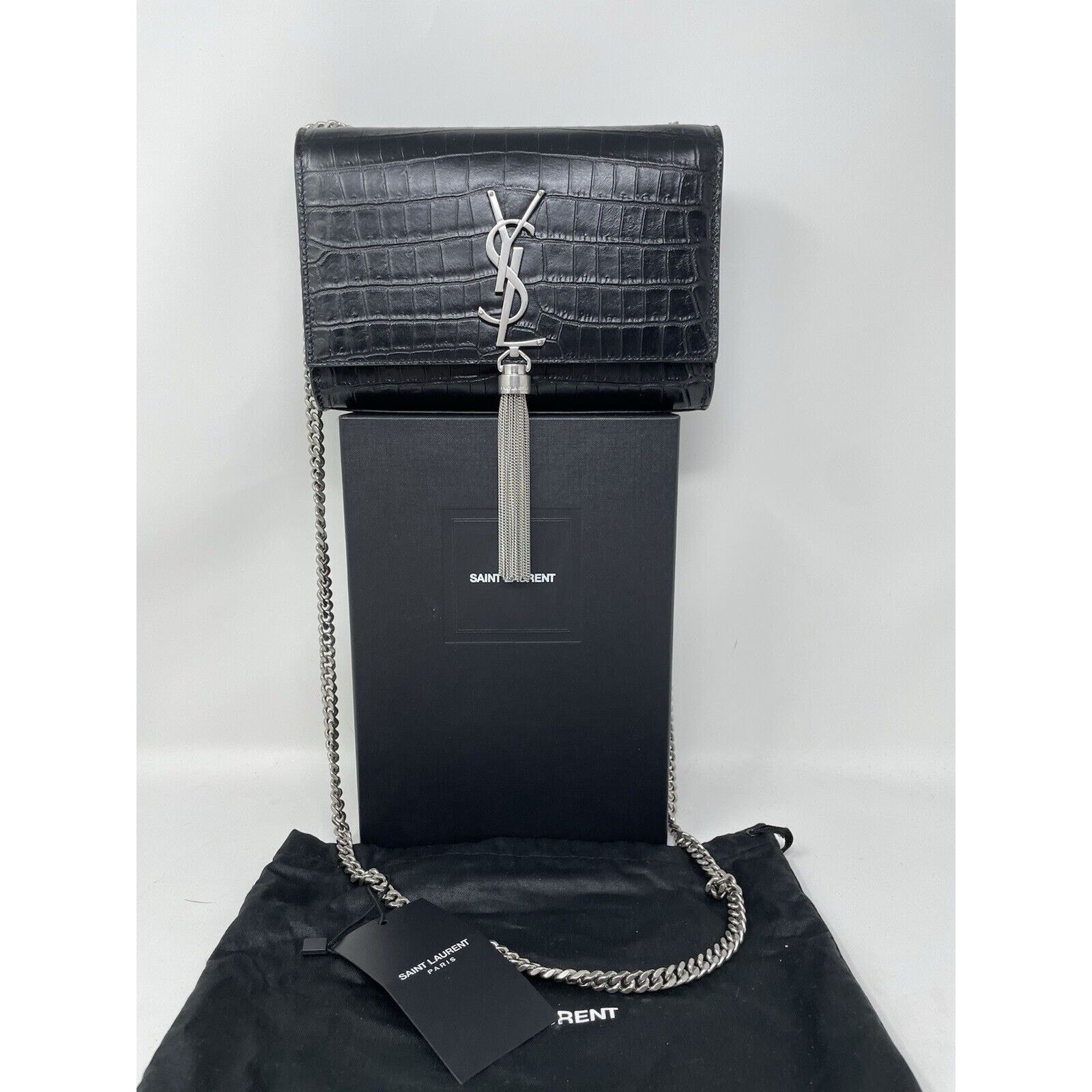 Yves Saint Laurent Calfskin Crocodile Embossed Small Classic Kate Tassel Size ONE SIZE - 16 Thumbnail
