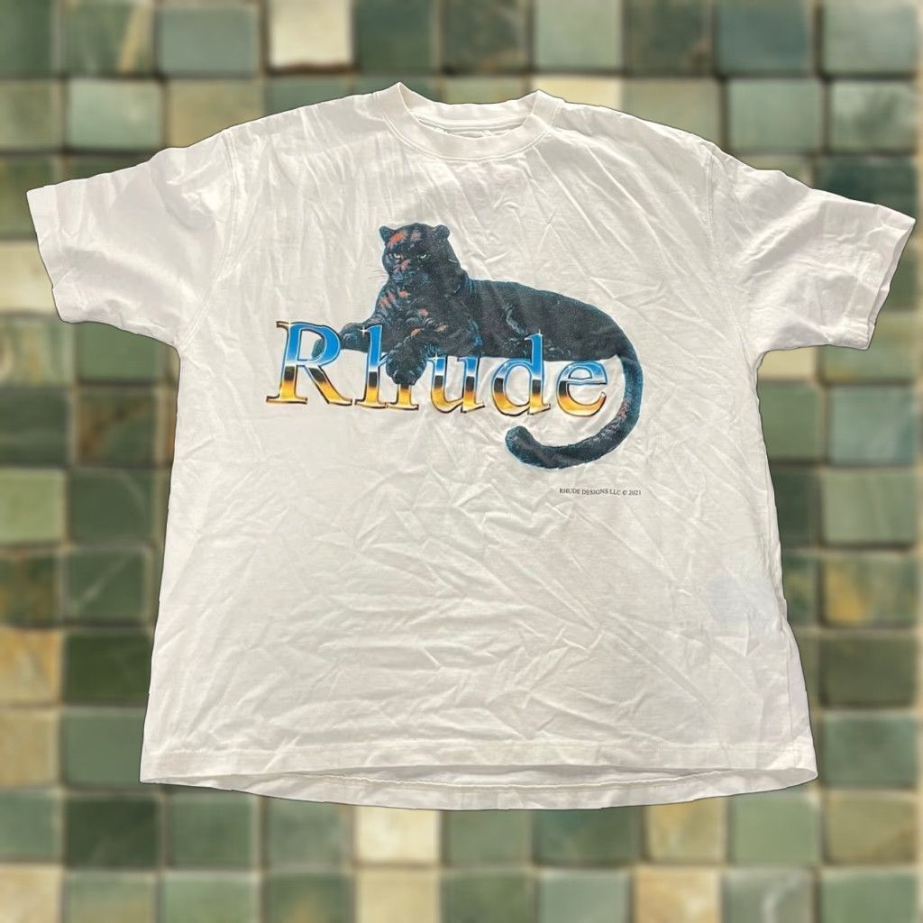 RHUDE Short Sleeve Leopard Tee 1 Women's Size M VTG White Shirt Womens M Leopard Tee 100% Cotton Casual