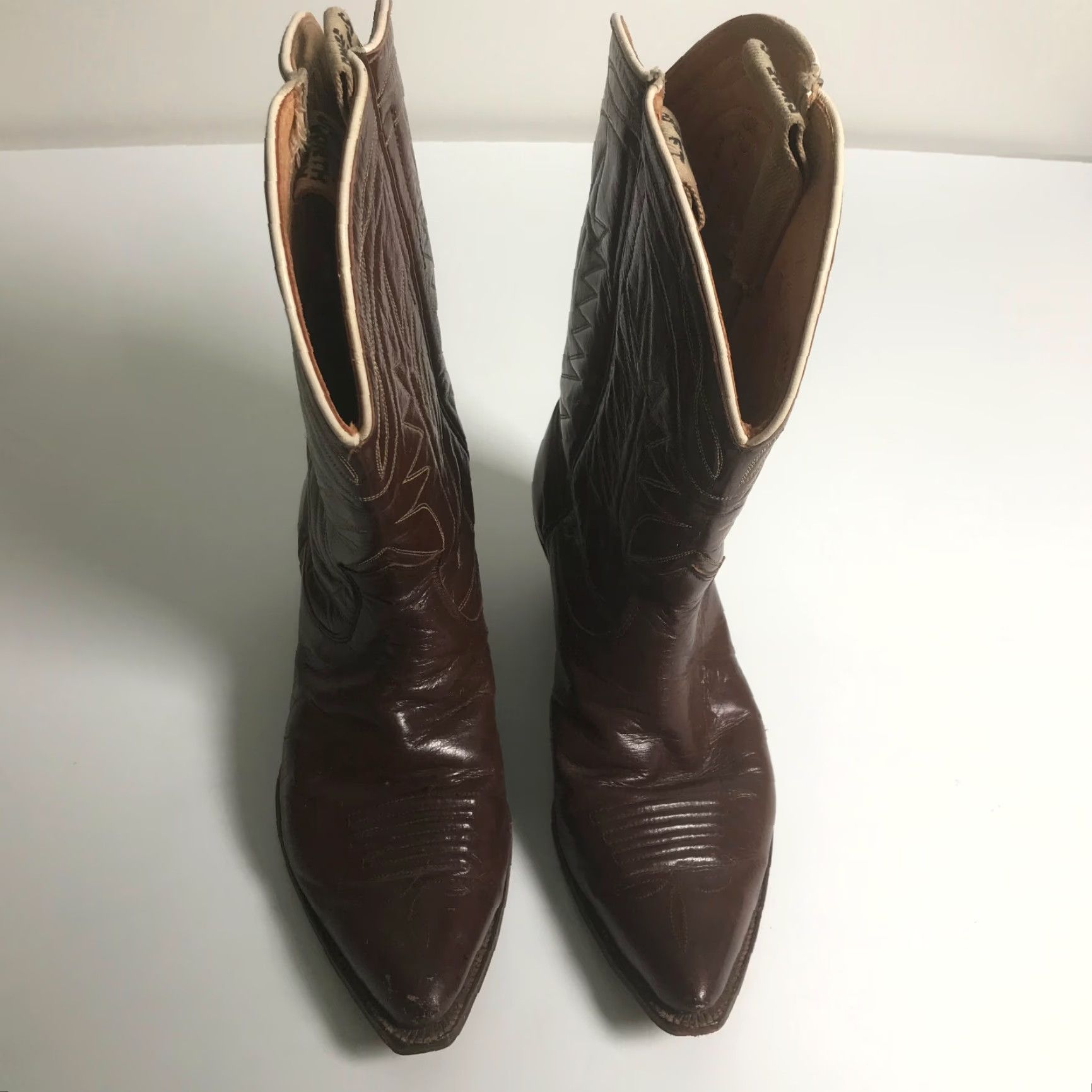 Justin Boots VINTAGE Justin Boots Womens 6 Brown Leather Western Cowboy Pull Tabs 1950s Womens Size US 6 / IT 36 - 2 Thumbnail