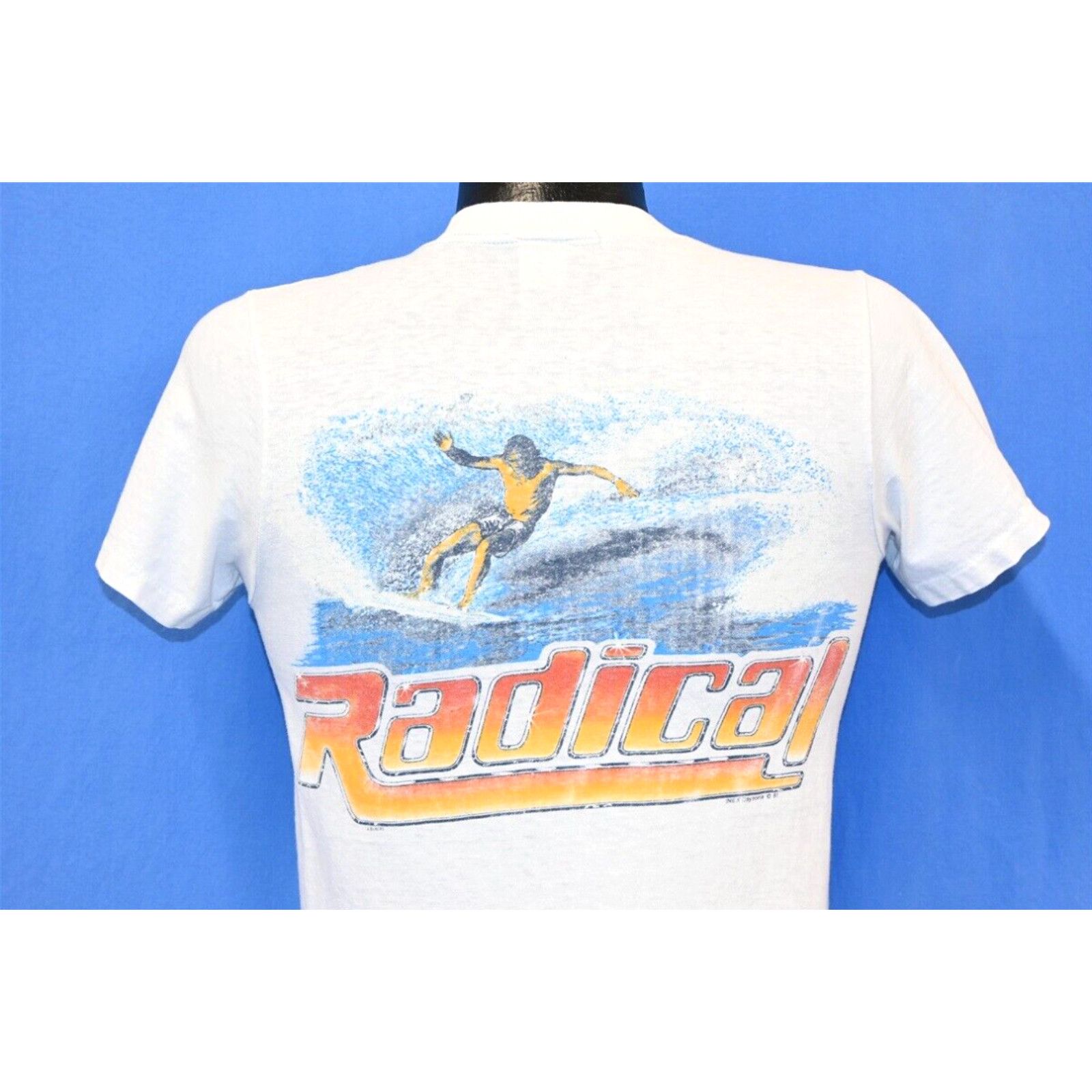 image of Vintage 80's Florida Radical Surfing Ocean Pocket Distressed Soft T-Shirt Small S in White, Men's